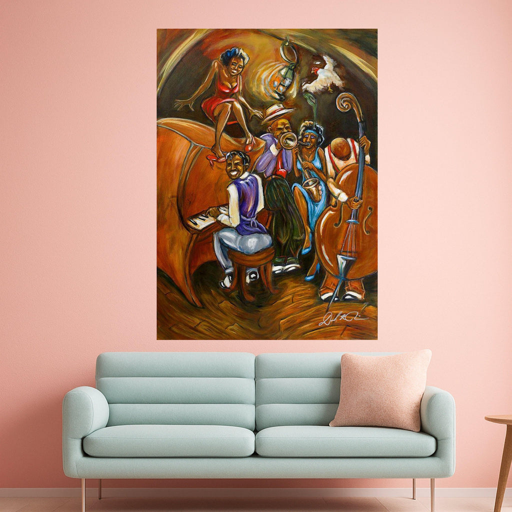 Vibrant Jazz Band Canvas Art, Musical Night Scene, Live Music Wall Decor, Colorful Canvas Painting, Home Entertainment Room Ready To Hang,