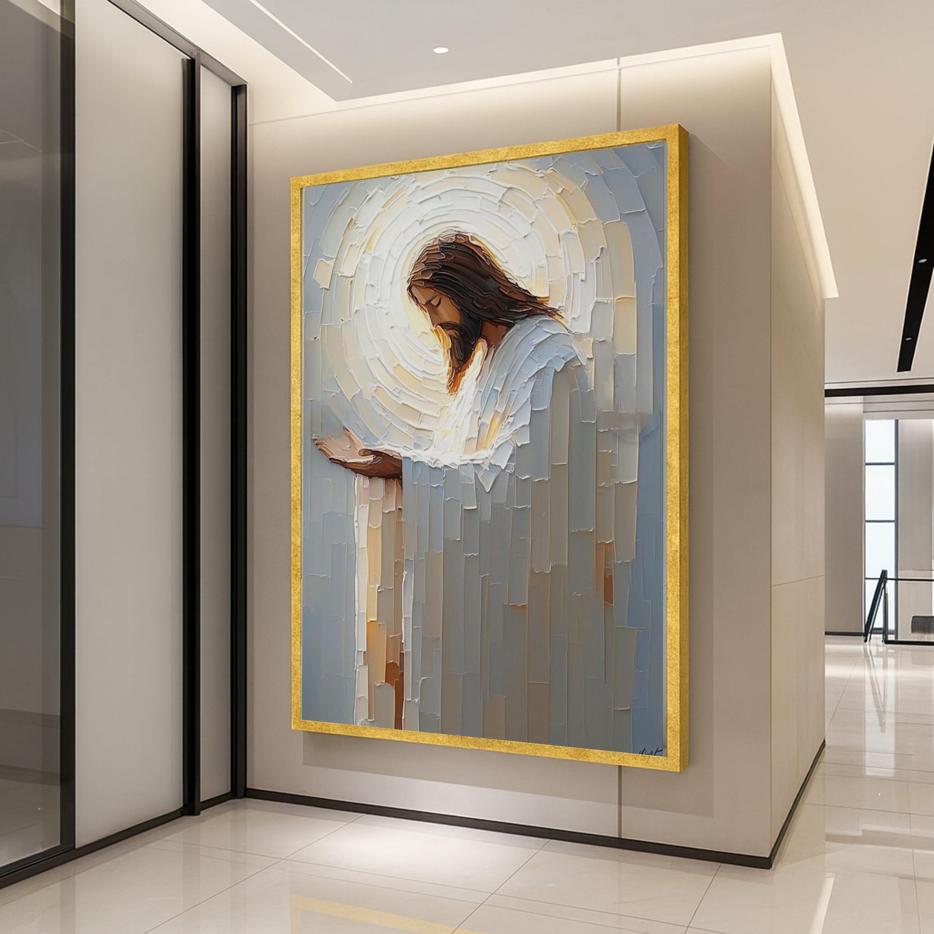 Jesus Praying Canvas Wall Art, Religious Christian Canvas, Spiritual Home Decor, Inspirational Wall Art, Faith Illustration Ready To Hang,