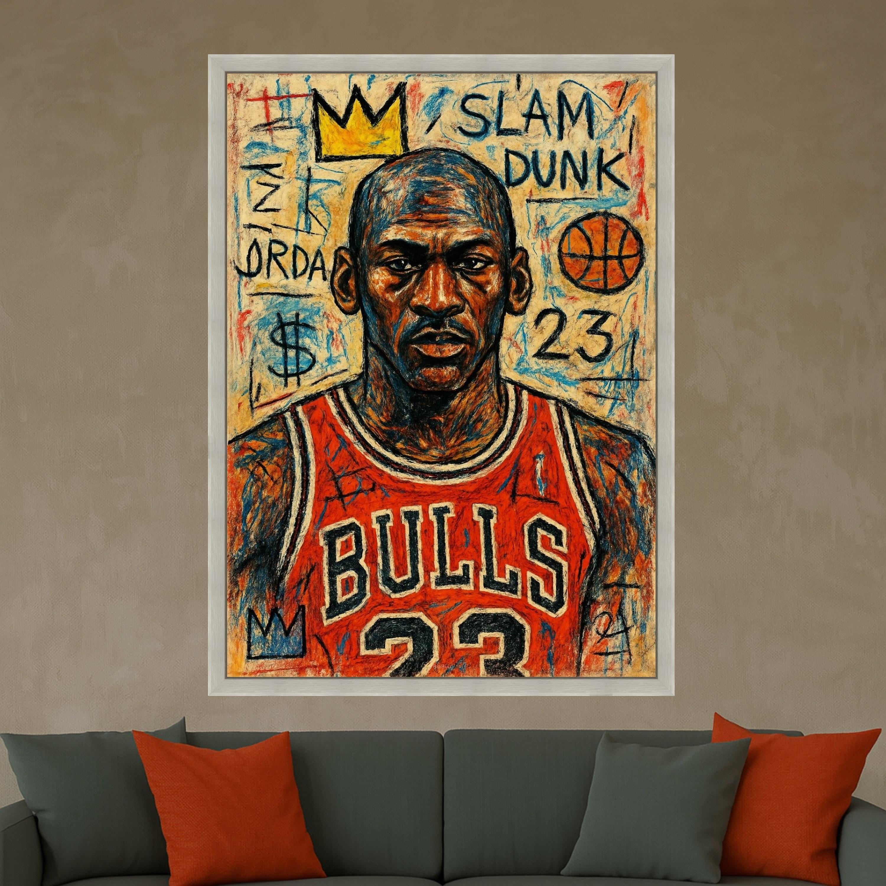 Michael Jordan Portrait Canvas Wall Art, Basketball Legend Painting, Chicago Bulls 23, Slam Dunk Sports Art, Urban Street Ready To Hang,