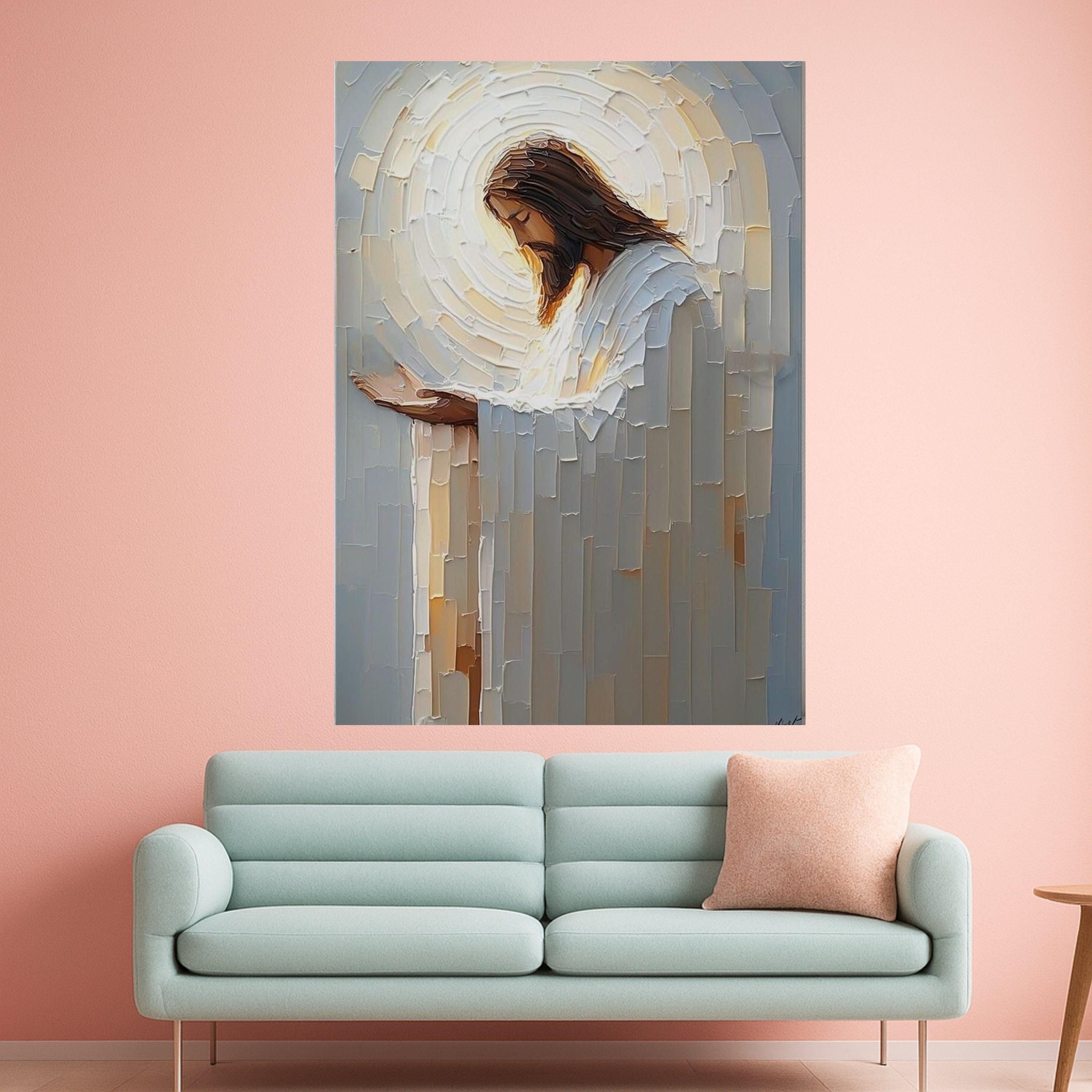 Jesus Praying Canvas Wall Art, Religious Christian Canvas, Spiritual Home Decor, Inspirational Wall Art, Faith Illustration Ready To Hang,