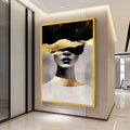 Abstract Woman Portrait Canvas, Modern Gold Leaf Art, Black and White Face Canvas, Contemporary Wall Art, Minimalist Home Ready To Hang,