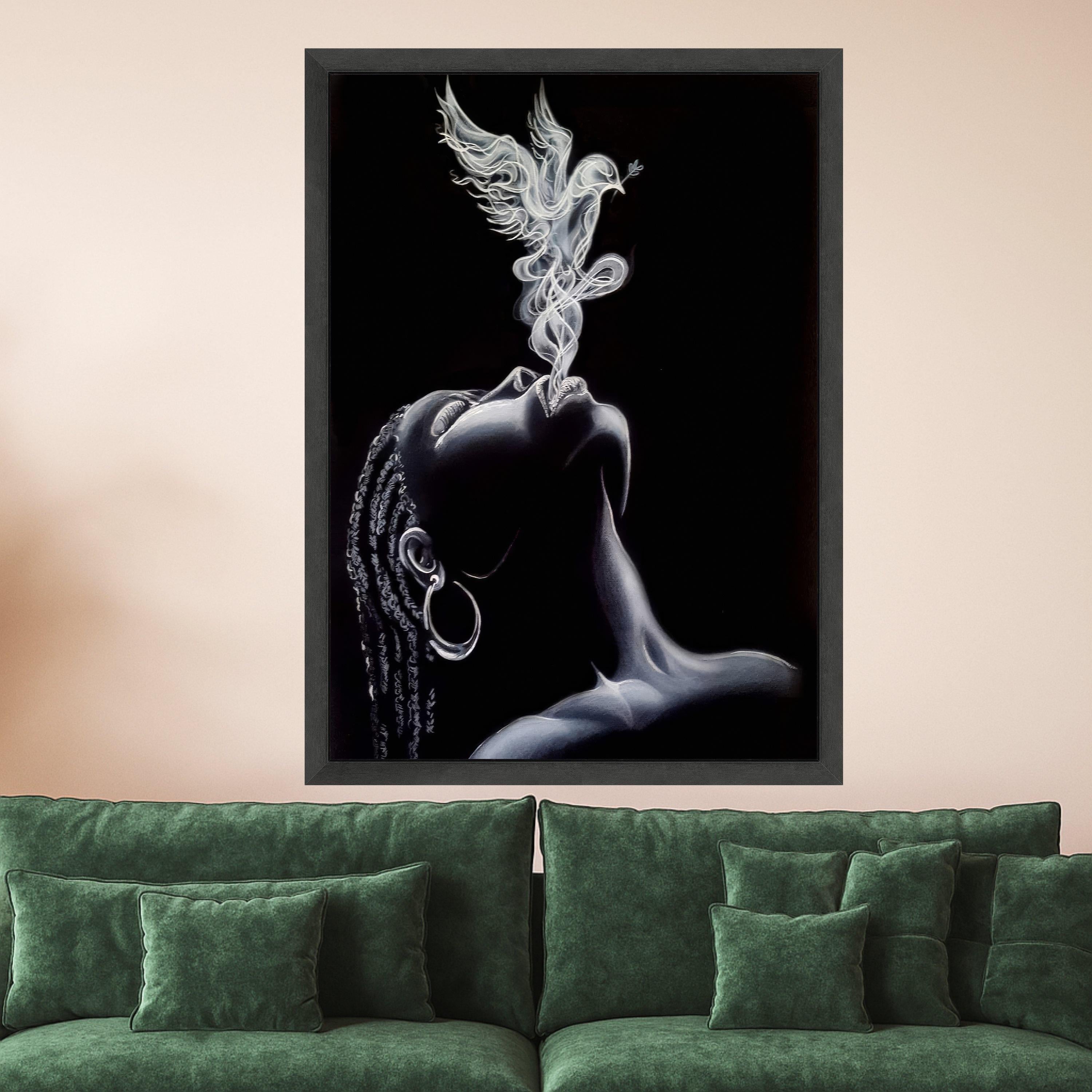 Ethereal Smoke Art, Woman Portrait Canvas, Dove Smoke Design, Black and White Wall Art, Modern Canvas Decor, Spiritual Home Ready To Hang,