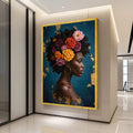 Elegant African Woman Portrait Canvas, Floral Hair Design Wall Art, Modern Figurative Painting, Ethnic Home Decor, Ready to Ready To Hang,
