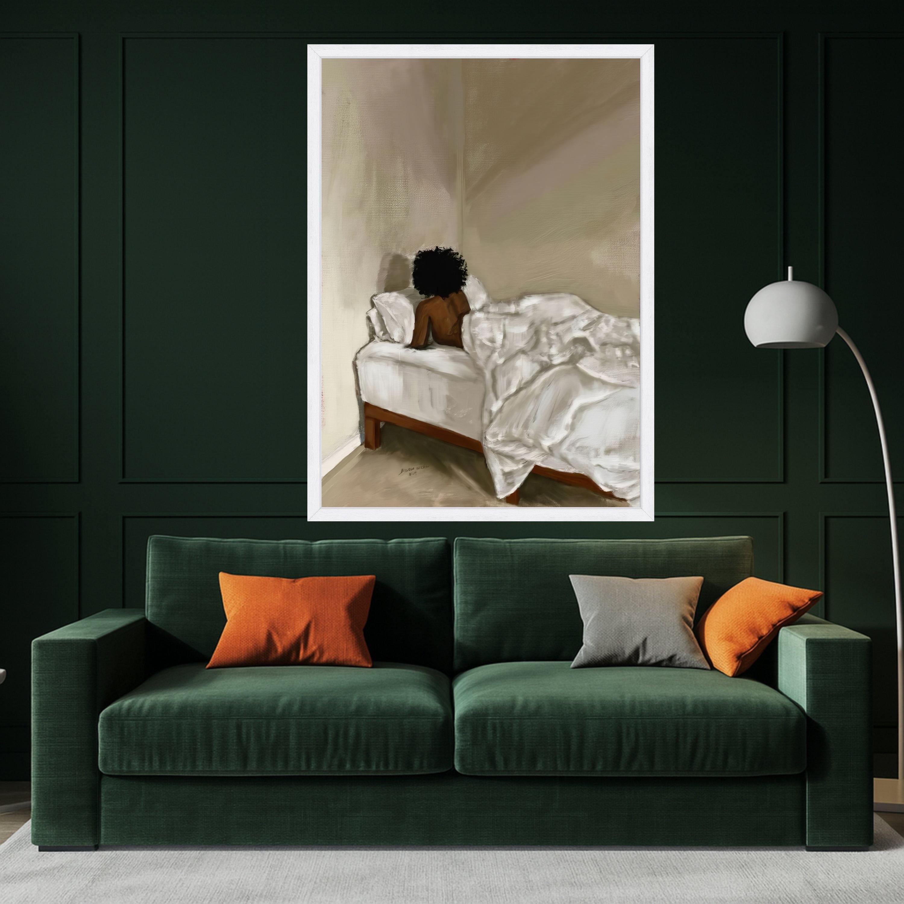 Quiet Morning Solitude, Minimalist Bedroom Canvas, Afro Woman Wall Art, Contemporary Bedroom Decor, Relaxing Home Canvas Art Ready To Hang,