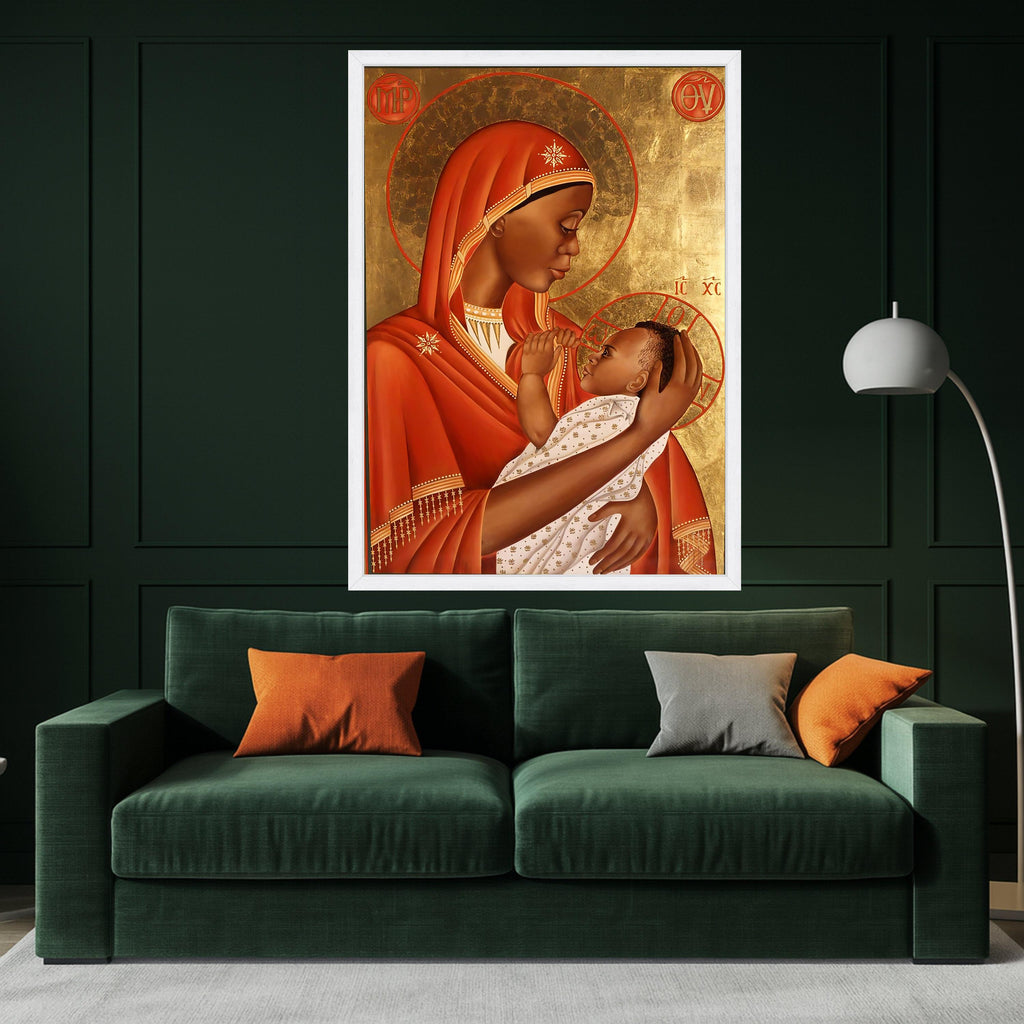 African Madonna and Child Canvas Wall Art, Religious Icon Painting, Sacred Mother and Baby Canvas, Spiritual Home Decor, Warm Ready To Hang,