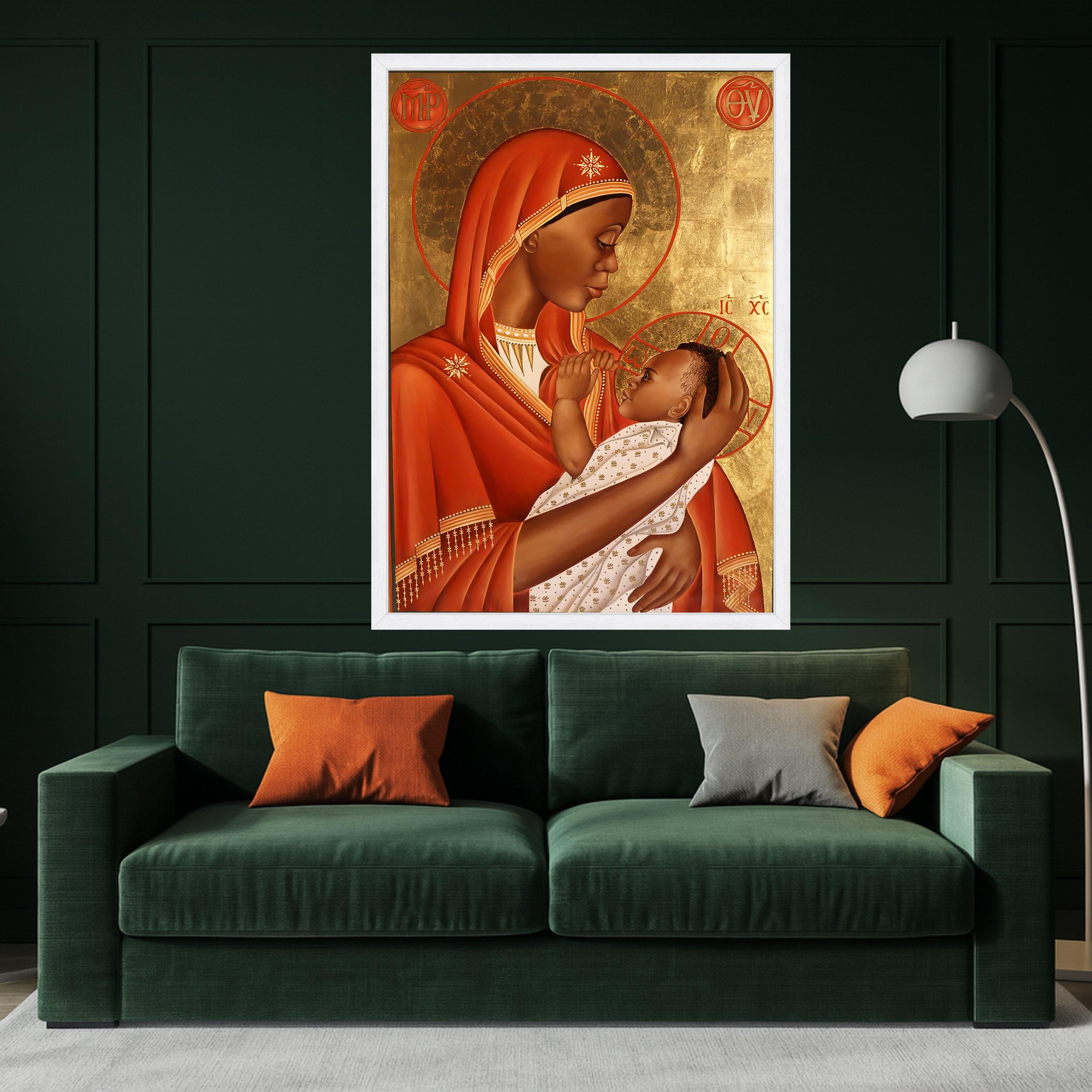African Madonna and Child Canvas Wall Art, Religious Icon Painting, Sacred Mother and Baby Canvas, Spiritual Home Decor, Warm Ready To Hang,