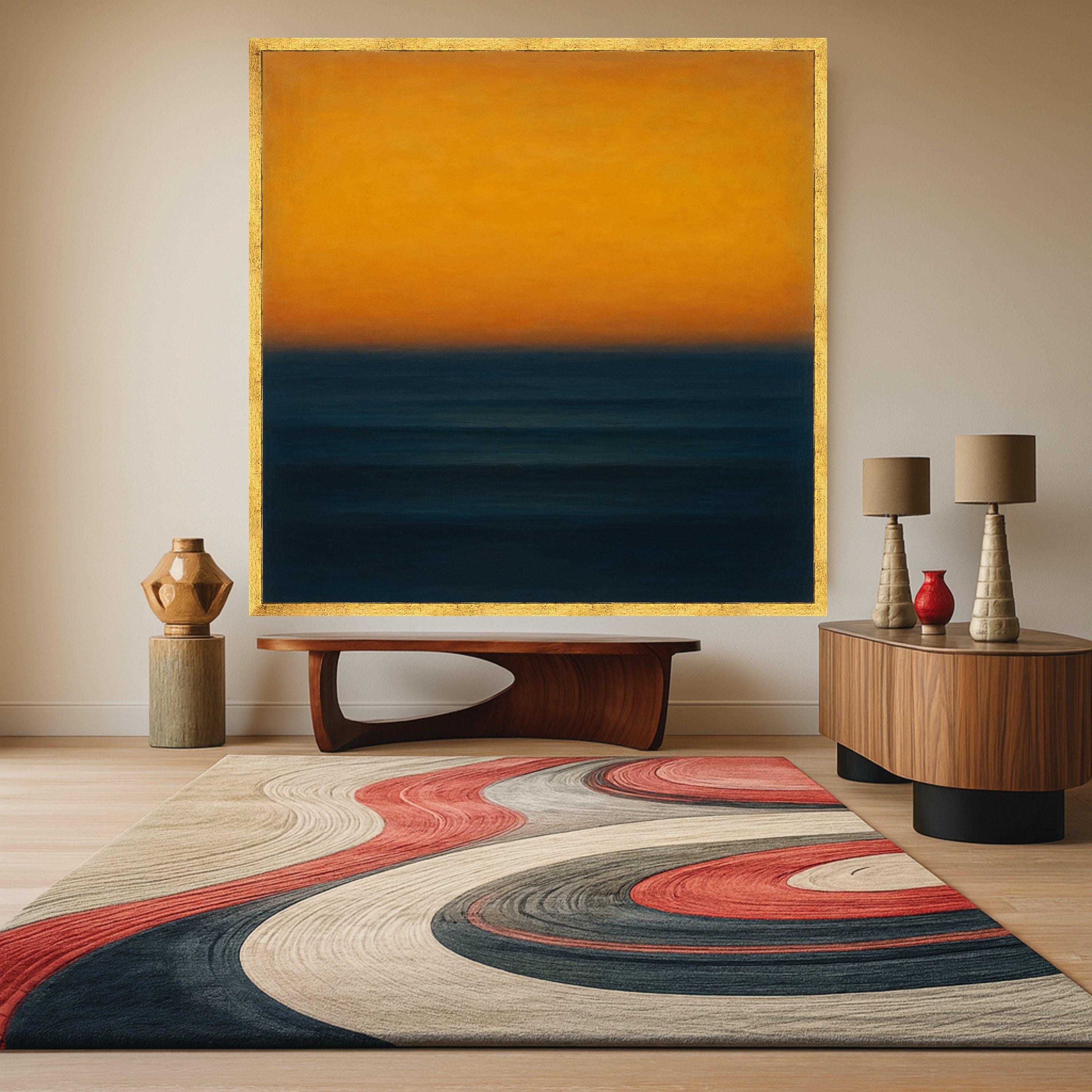 Mark Rothko Inspired No. 14 Canvas, Deep Blue and Vibrant Orange Abstract Wall Art, Modern Color Block Painting, Contemporary Ready To Hang,