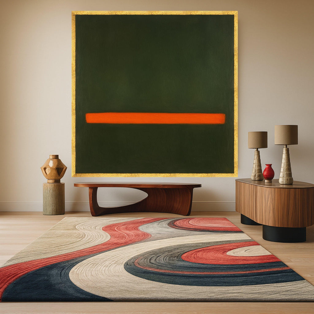 Mark Rothko Style 191 Canvas Wall Art, Abstract Green and Orange Block, Minimalist Modern Art Print, Bold Color Contrast Ready To Hang,