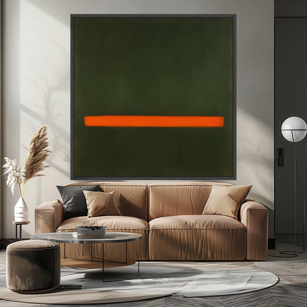 Mark Rothko Style 191 Canvas Wall Art, Abstract Green and Orange Block, Minimalist Modern Art Print, Bold Color Contrast Ready To Hang,