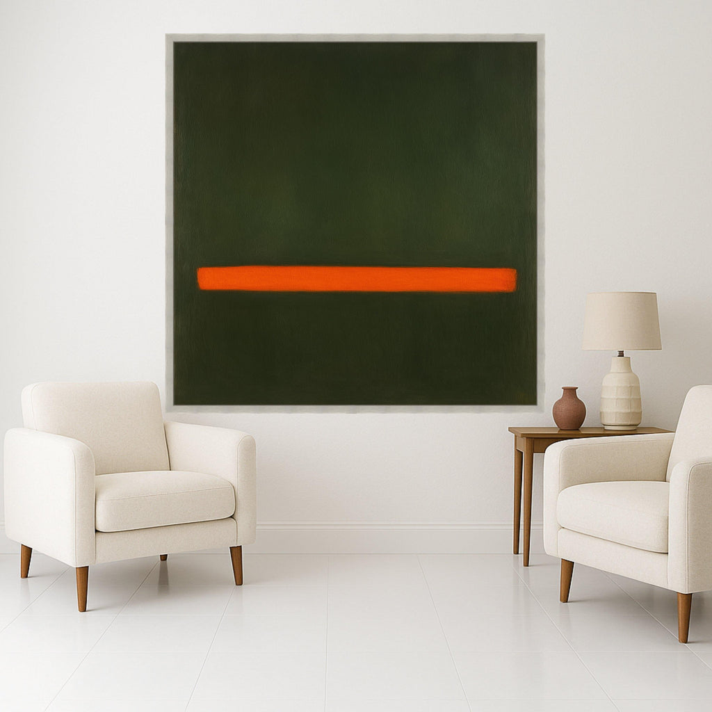 Mark Rothko Style 191 Canvas Wall Art, Abstract Green and Orange Block, Minimalist Modern Art Print, Bold Color Contrast Ready To Hang,