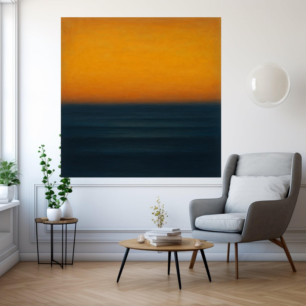 Mark Rothko Inspired No. 14 Canvas, Deep Blue and Vibrant Orange Abstract Wall Art, Modern Color Block Painting, Contemporary Ready To Hang,