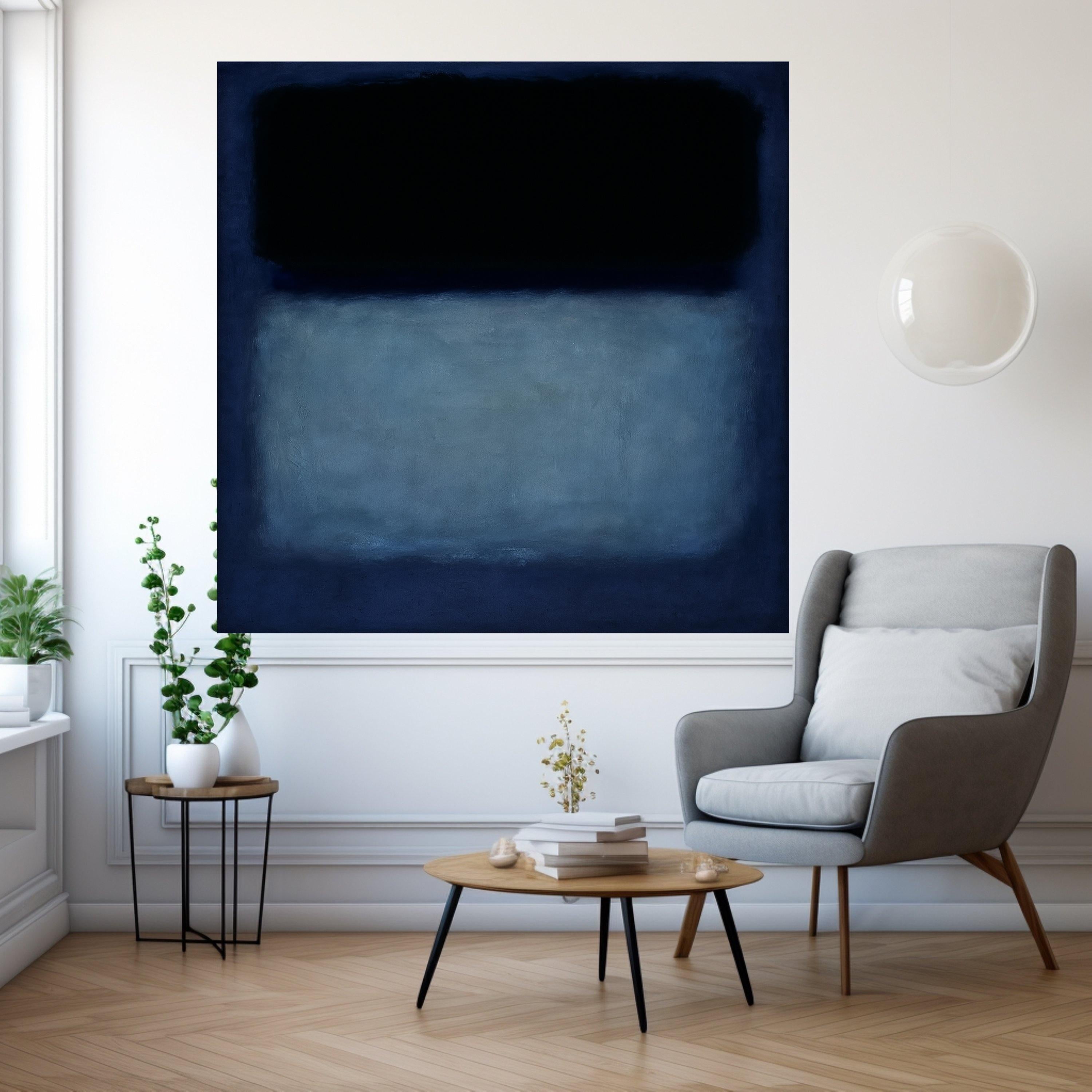 Mark Rothko Inspired No. 612 Blue and Black Canvas, Abstract Color Field Wall Art, Modern Minimalist Canvas Painting, Home Ready To Hang,