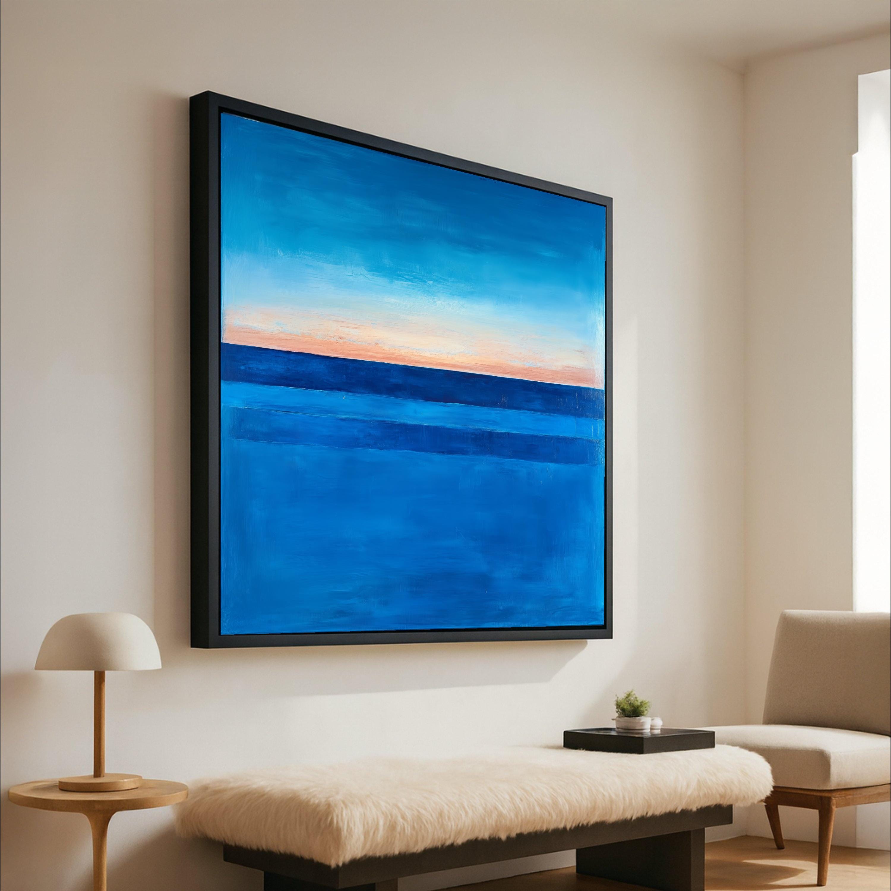 Mark Rothko Inspired 1960 Blue Horizon Canvas, Abstract Color Field Wall Art, Deep Blue and Soft Peach Modern Canvas, Ready To Hang,