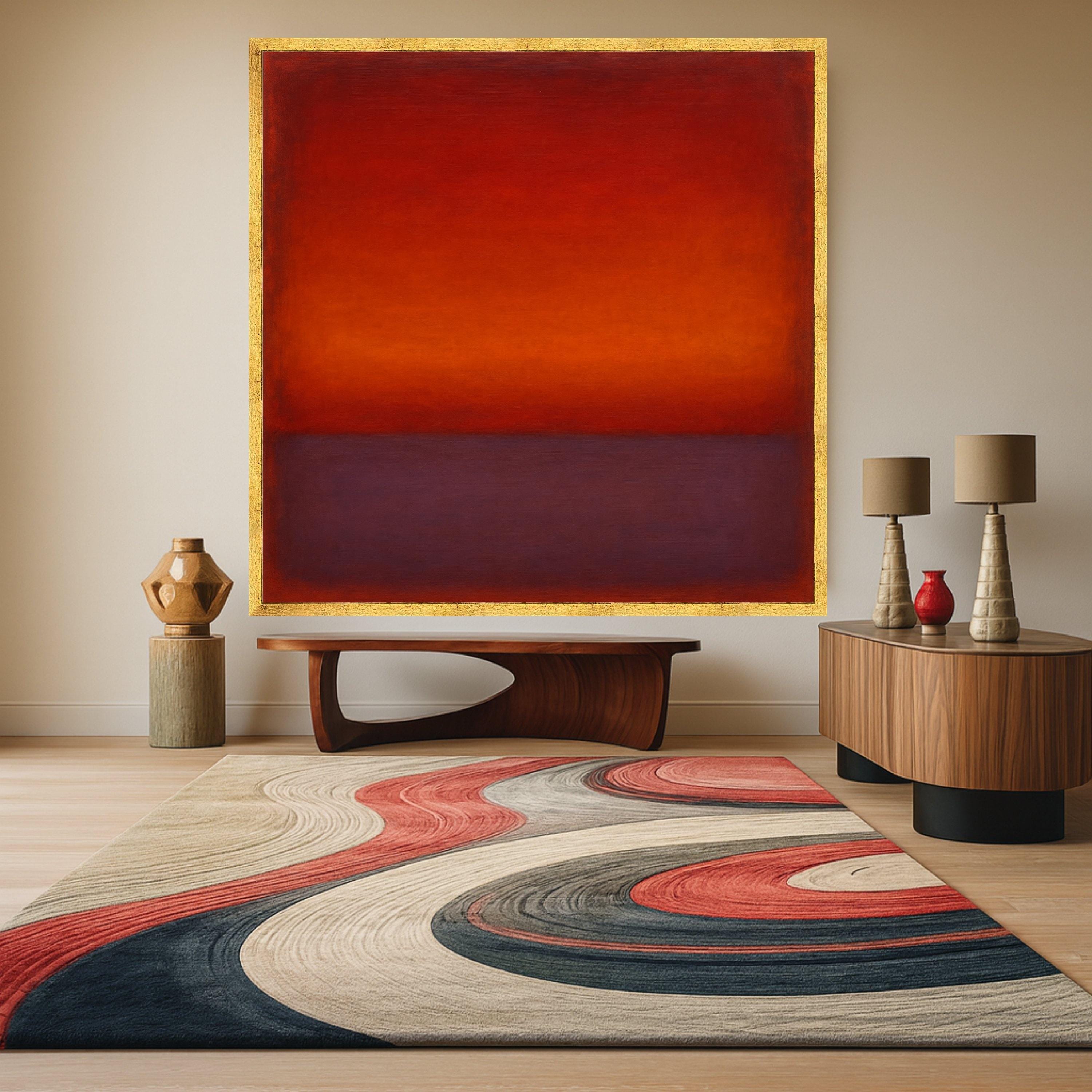 Mark Rothko Style 14-6354 Canvas, Deep Red and Burnt Orange Abstract Wall Art, Modern Color Block Canvas, Contemporary Home Ready To Hang,