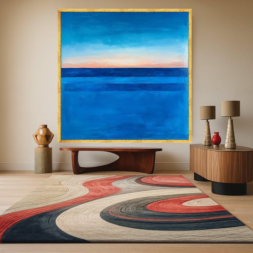 Mark Rothko Inspired 1960 Blue Horizon Canvas, Abstract Color Field Wall Art, Deep Blue and Soft Peach Modern Canvas, Ready To Hang,