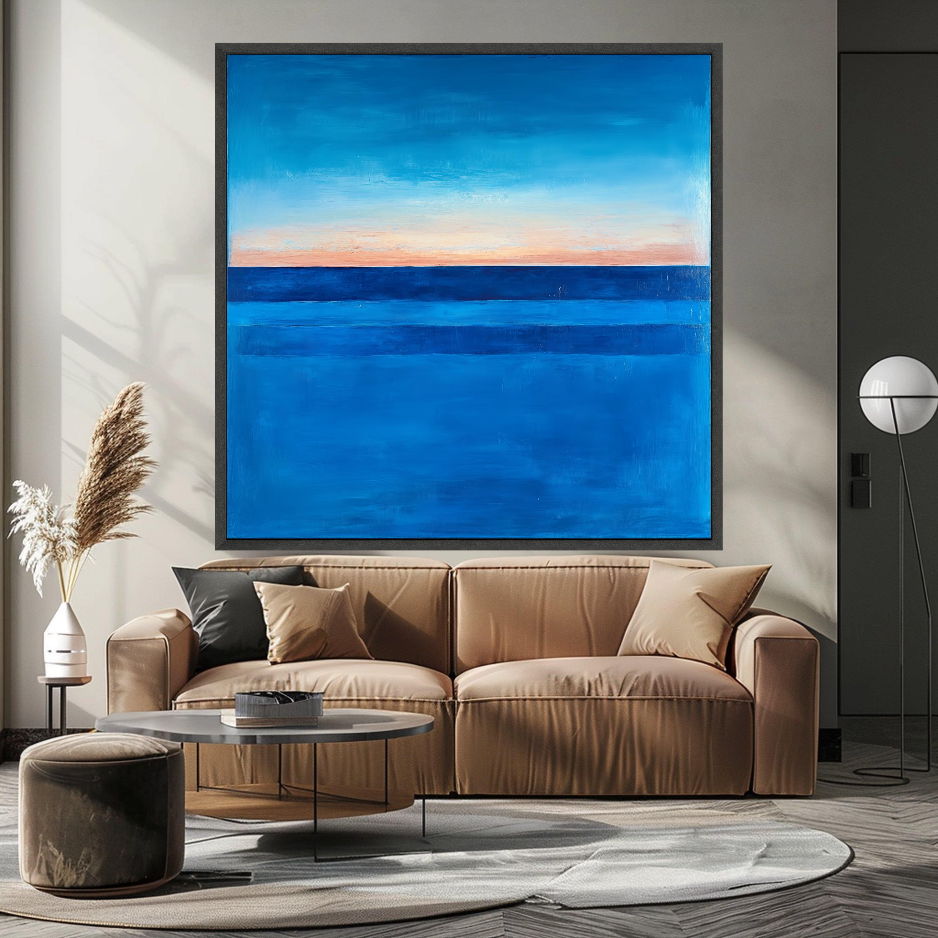 Mark Rothko Inspired 1960 Blue Horizon Canvas, Abstract Color Field Wall Art, Deep Blue and Soft Peach Modern Canvas, Ready To Hang,