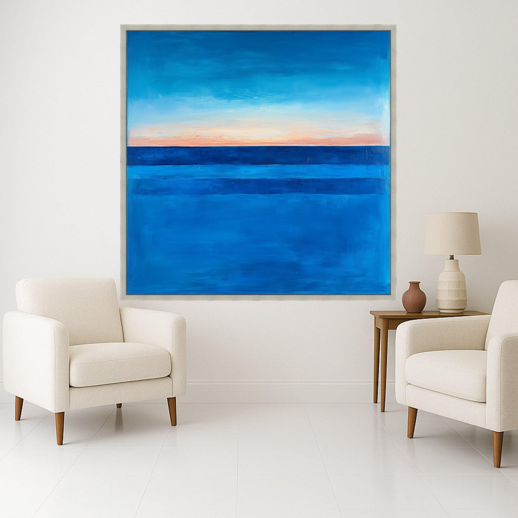Mark Rothko Inspired 1960 Blue Horizon Canvas, Abstract Color Field Wall Art, Deep Blue and Soft Peach Modern Canvas, Ready To Hang,