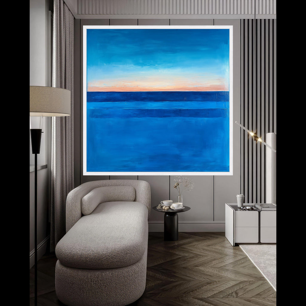 Mark Rothko Inspired 1960 Blue Horizon Canvas, Abstract Color Field Wall Art, Deep Blue and Soft Peach Modern Canvas, Ready To Hang,