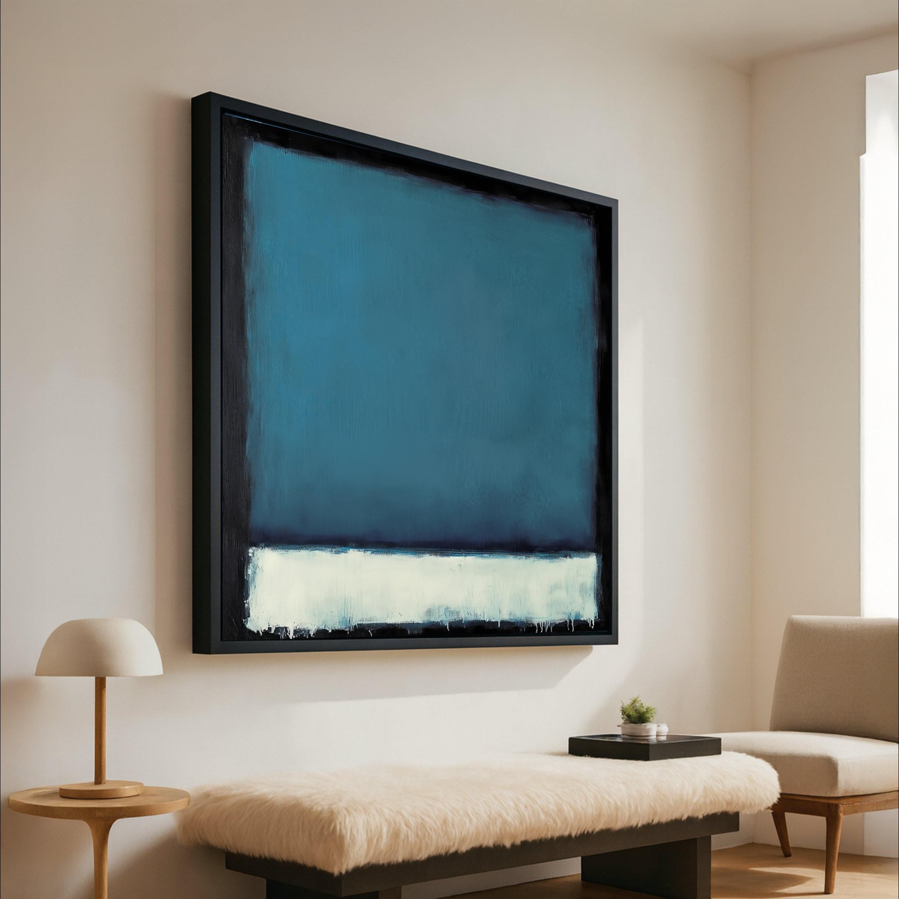 Mark Rothko Inspired 1964 Blue and White Abstract Canvas, Modern Minimalist Wall Art, Deep Navy and Soft Cream Painting, Home Ready To Hang,