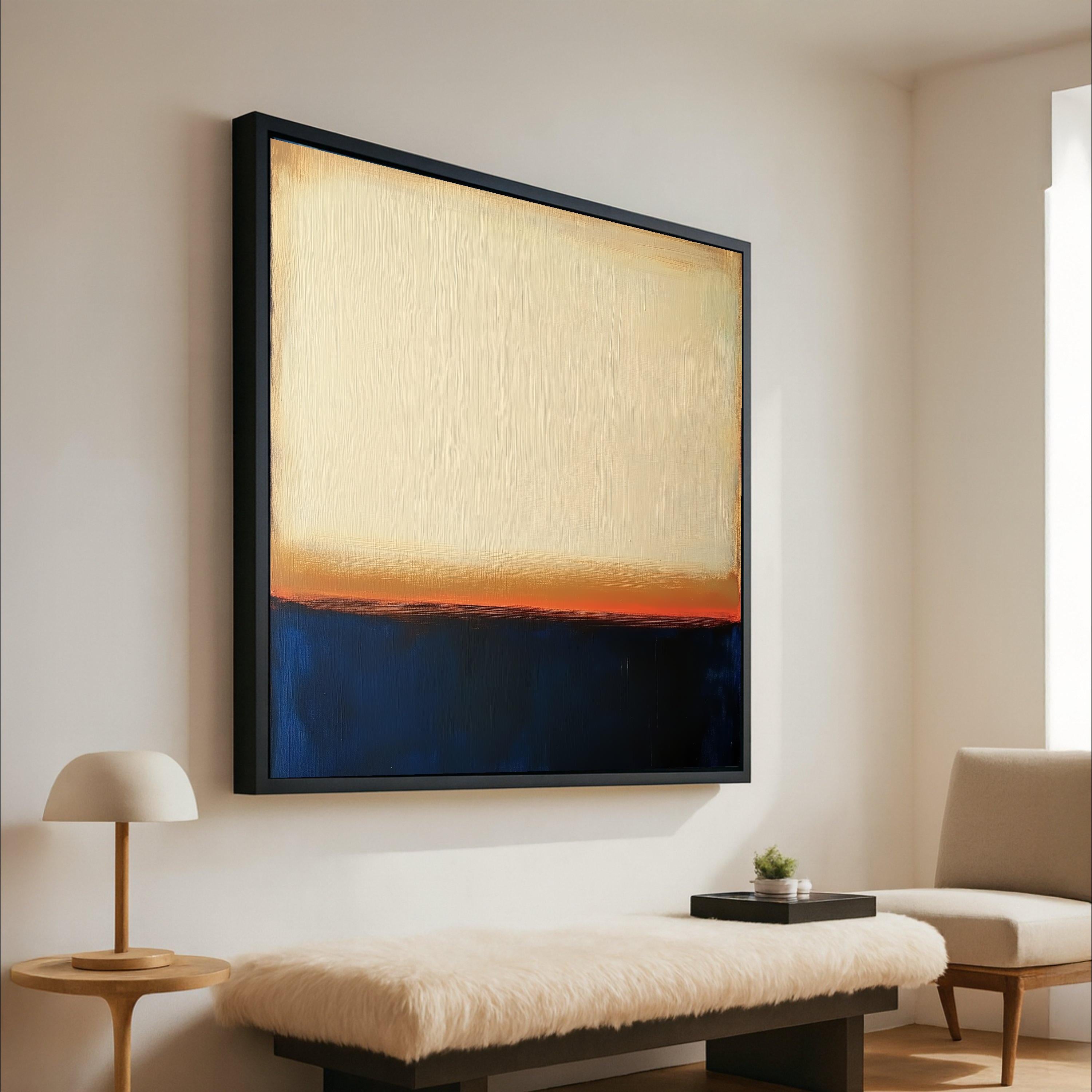 Mark Rothko Inspired 14, Deep Blue and Warm Cream Canvas, Abstract Color Block Wall Art, Modern Living Room Decoration Ready To Hang,