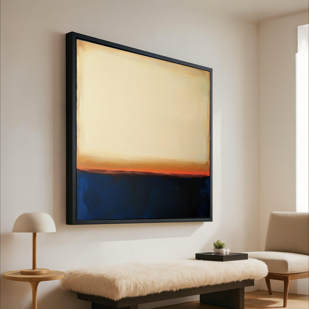 Mark Rothko Inspired 14, Deep Blue and Warm Cream Canvas, Abstract Color Block Wall Art, Modern Living Room Decoration Ready To Hang,