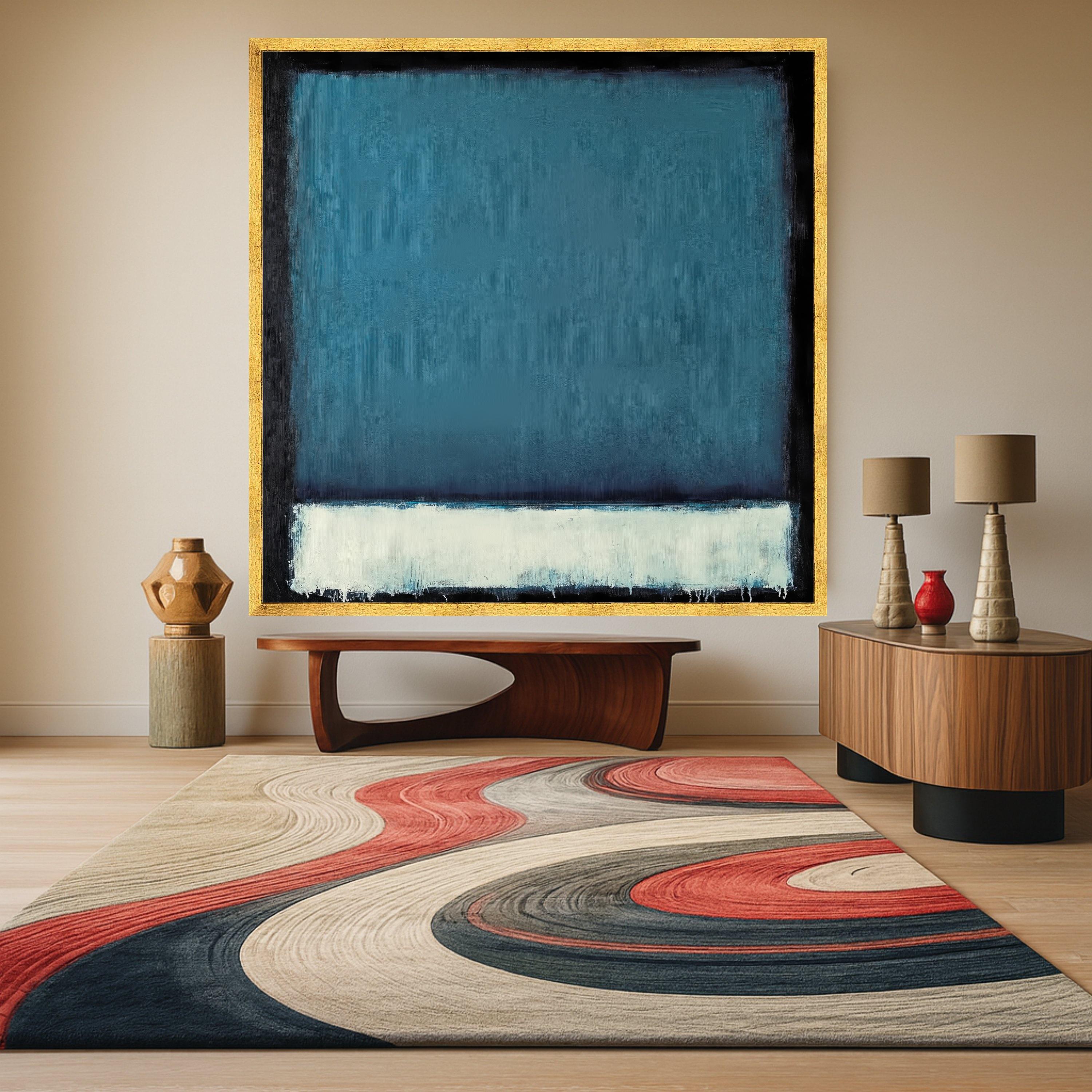Mark Rothko Inspired 1964 Blue and White Abstract Canvas, Modern Minimalist Wall Art, Deep Navy and Soft Cream Painting, Home Ready To Hang,