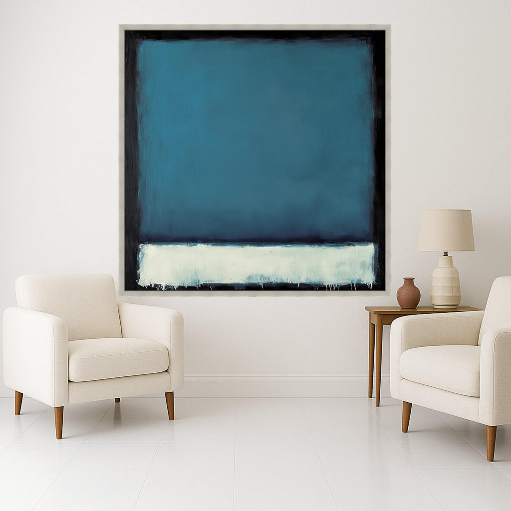 Mark Rothko Inspired 1964 Blue and White Abstract Canvas, Modern Minimalist Wall Art, Deep Navy and Soft Cream Painting, Home Ready To Hang,
