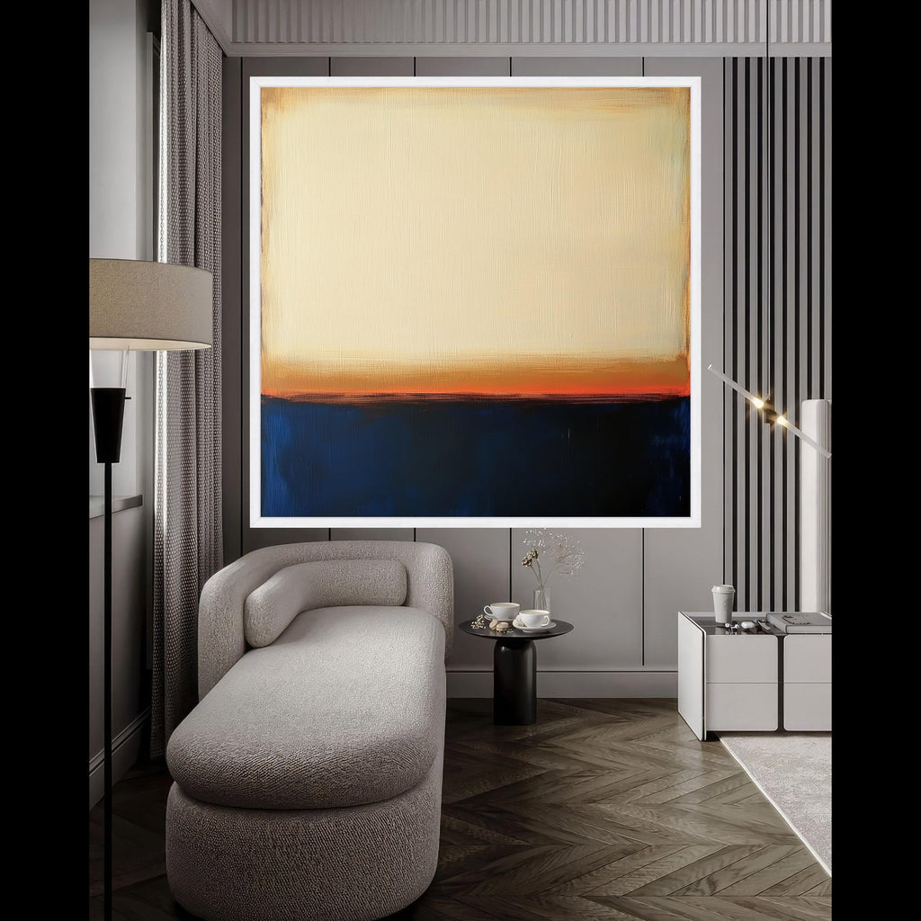 Mark Rothko Inspired 14, Deep Blue and Warm Cream Canvas, Abstract Color Block Wall Art, Modern Living Room Decoration Ready To Hang,