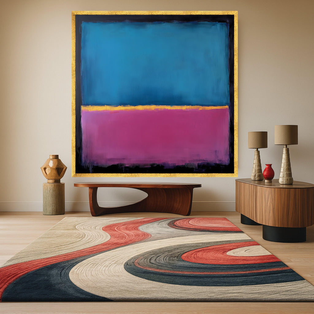 Mark Rothko Inspired Canvas, No. 22 Abstract Blue and Purple Canvas, Yellow Accent Color Block Art, Modern Wall Decoration Ready To Hang,