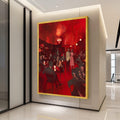 Vintage Nightclub Scene Canvas, Red Ambiance Wall Art, Social Gathering Painting, Elegant Cocktail Party Canvas, Retro Bar Ready To Hang,