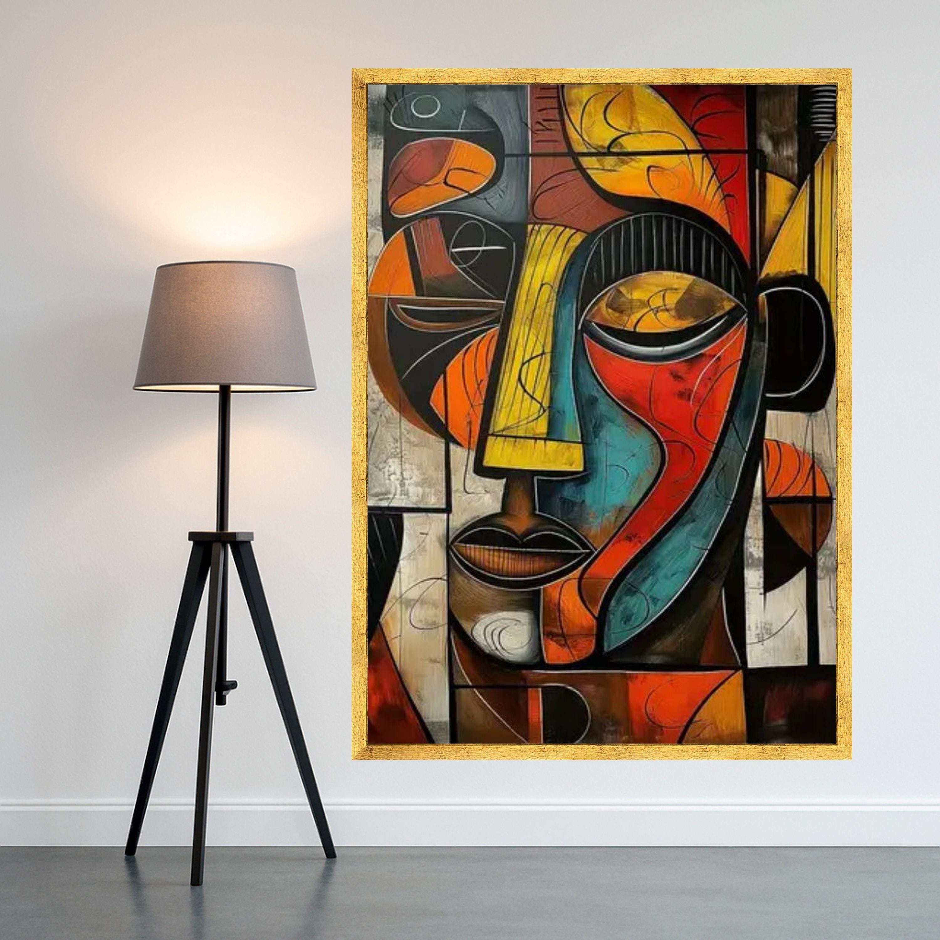 Abstract Cubism Face Canvas, Modern Geometric Wall Art, Colorful Portrait Canvas, Contemporary Home Decoration, Artistic Wall Ready To Hang,
