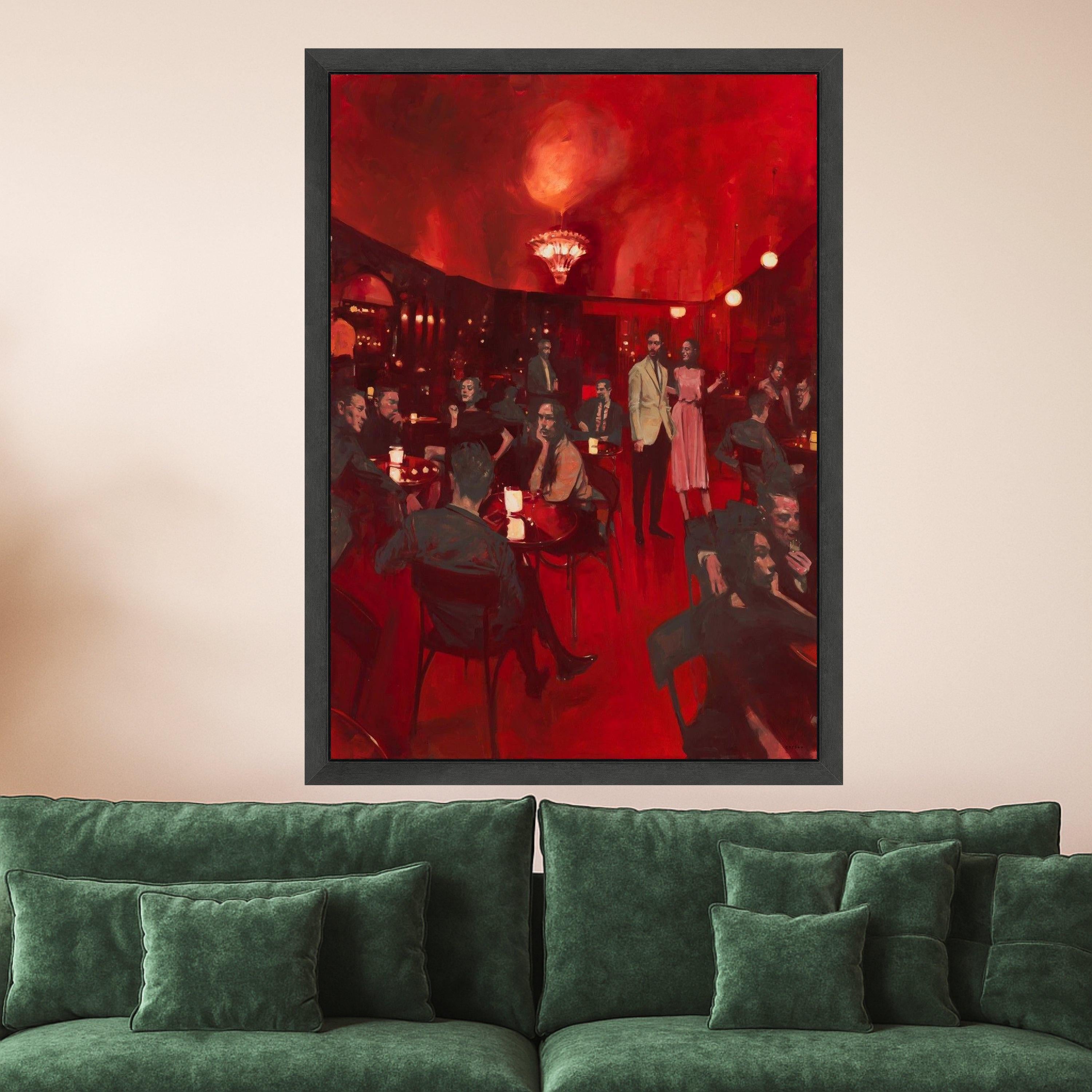 Vintage Nightclub Scene Canvas, Red Ambiance Wall Art, Social Gathering Painting, Elegant Cocktail Party Canvas, Retro Bar Ready To Hang,