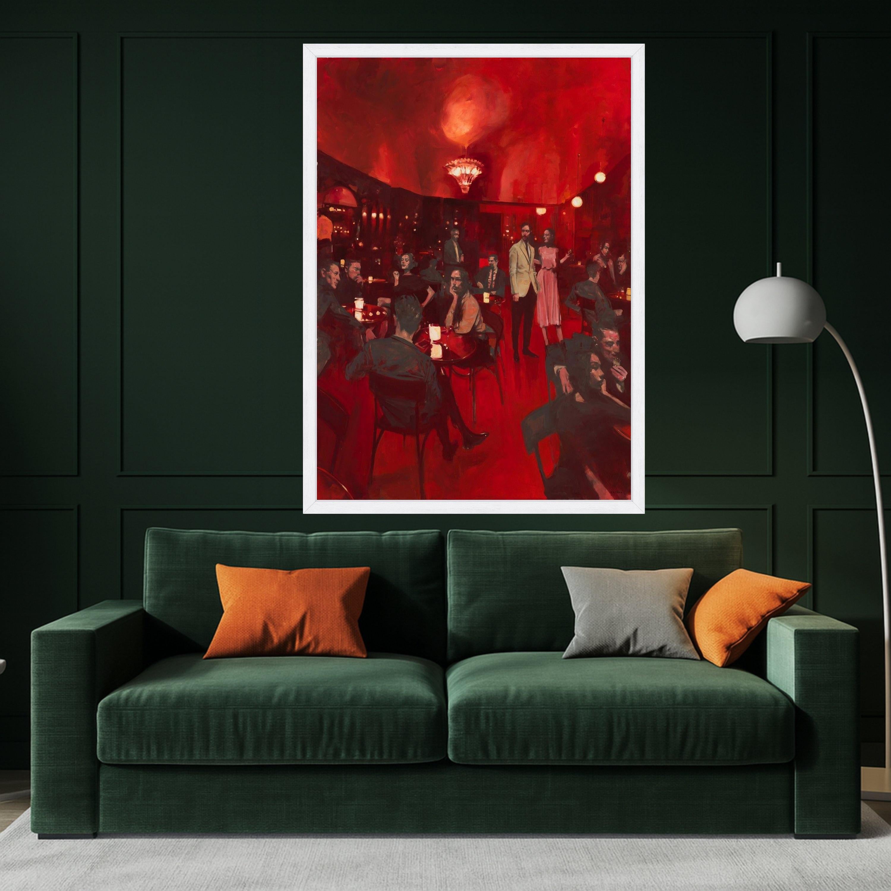 Vintage Nightclub Scene Canvas, Red Ambiance Wall Art, Social Gathering Painting, Elegant Cocktail Party Canvas, Retro Bar Ready To Hang,