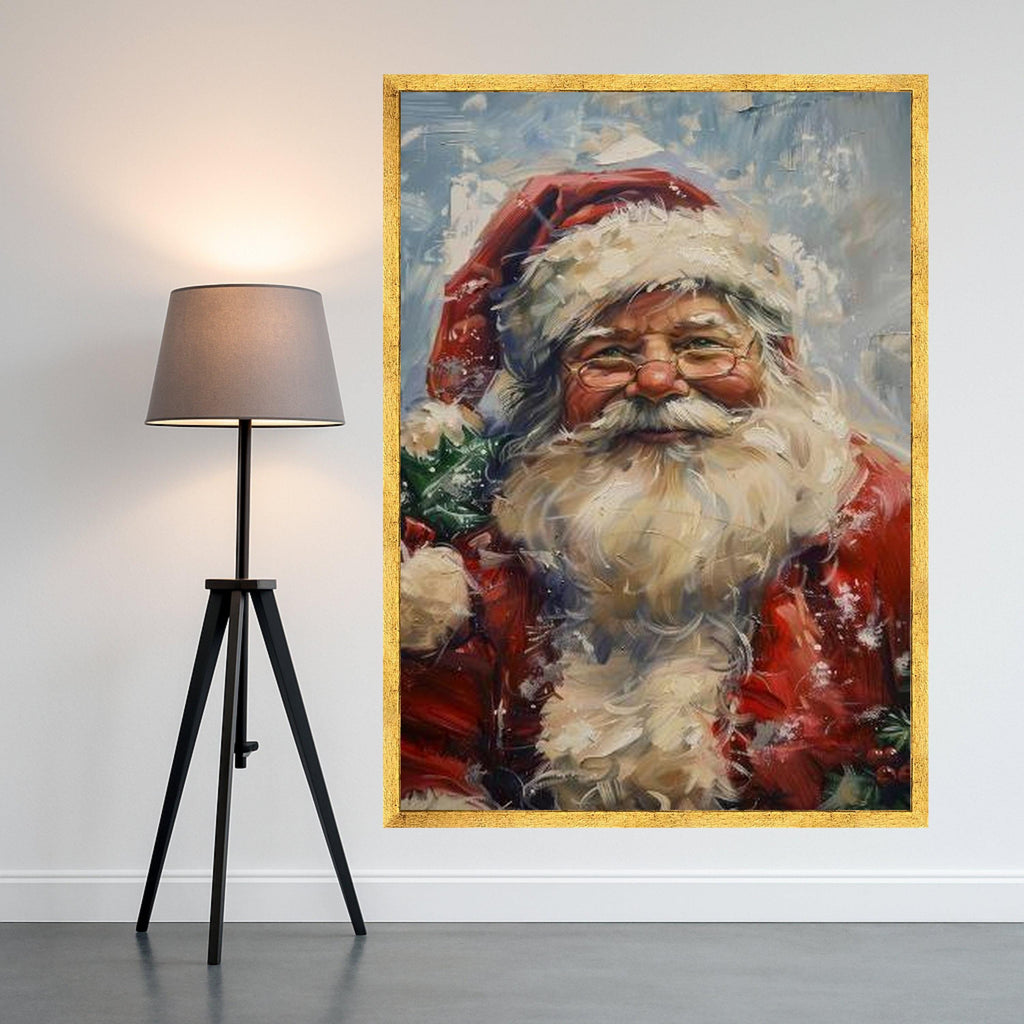 Jolly Santa Claus Portrait Canvas, Christmas Wall Art, Holiday Home Decoration, Festive Seasonal Canvas, Santa Face Painting Ready To Hang,