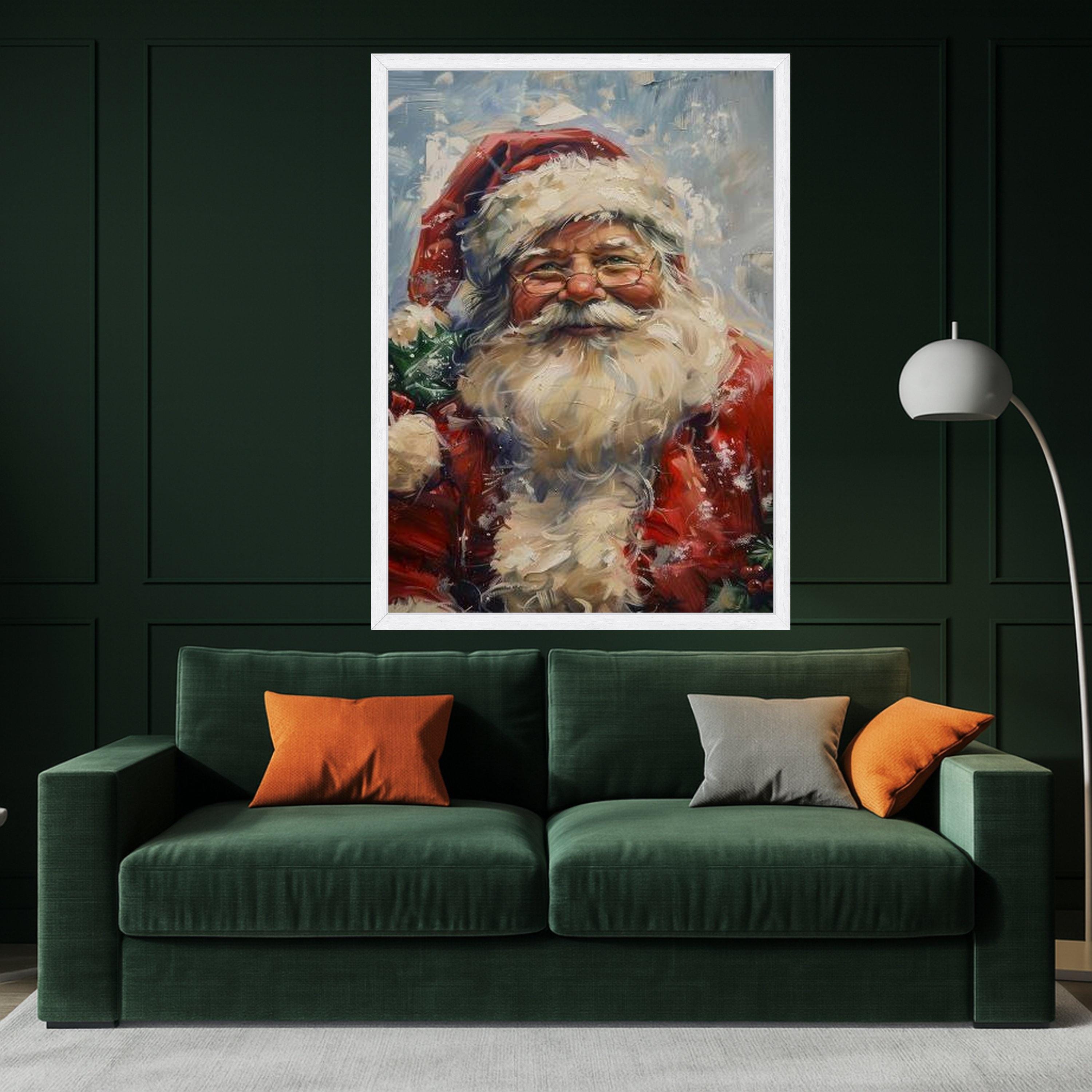Jolly Santa Claus Portrait Canvas, Christmas Wall Art, Holiday Home Decoration, Festive Seasonal Canvas, Santa Face Painting Ready To Hang,