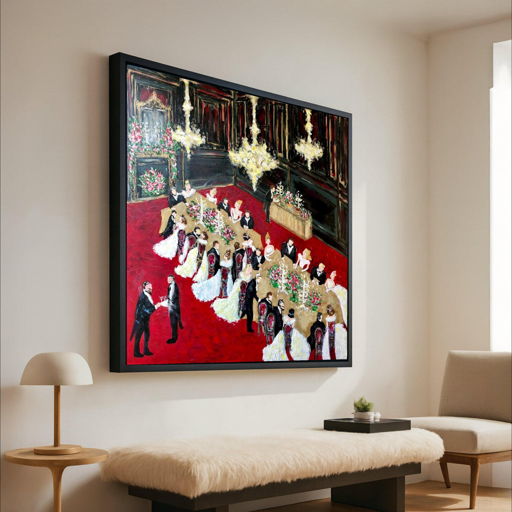 Elegant Victorian Banquet Scene Canvas, Formal Dinner Party Wall Art, Vintage Ballroom Celebration Painting, Classic Home Ready To Hang,