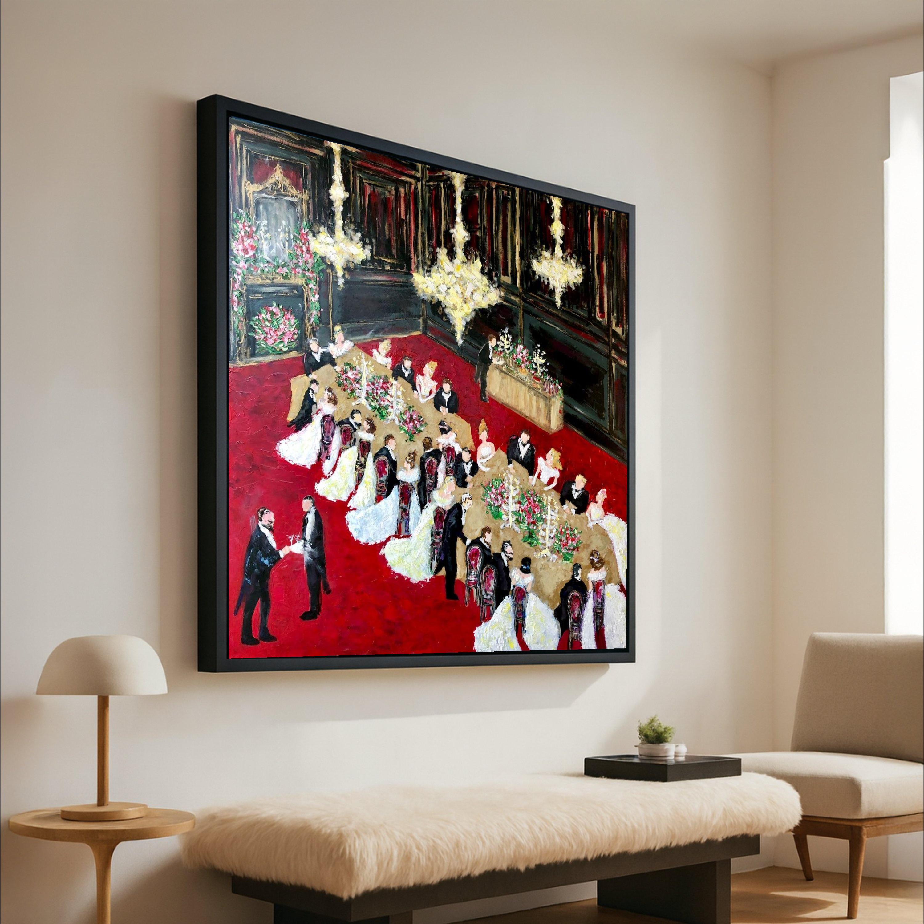 Elegant Victorian Banquet Scene Canvas, Formal Dinner Party Wall Art, Vintage Ballroom Celebration Painting, Classic Home Ready To Hang,