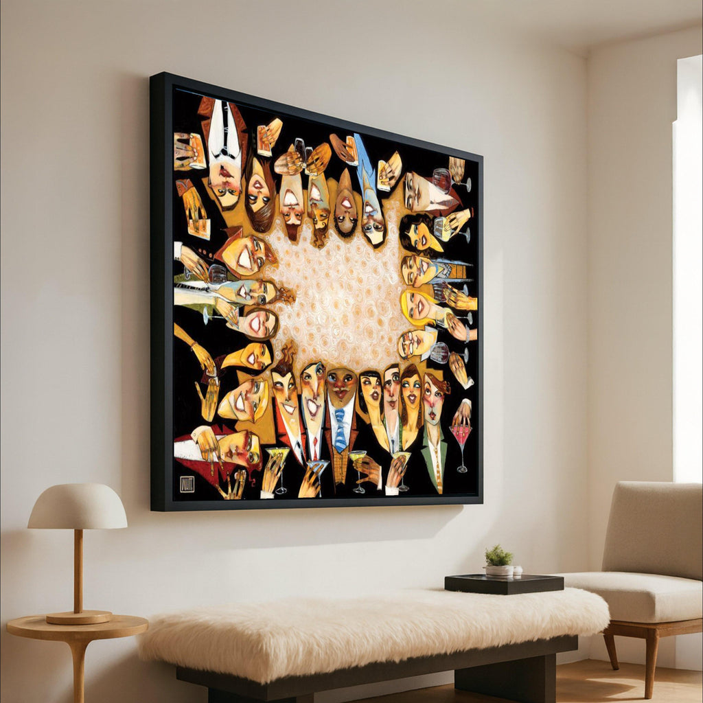 Celebration Gathering Canvas, Party Drinks Wall Art, Abstract Faces Painting, Social Event Canvas Art, Modern Home Decor Ready To Hang,