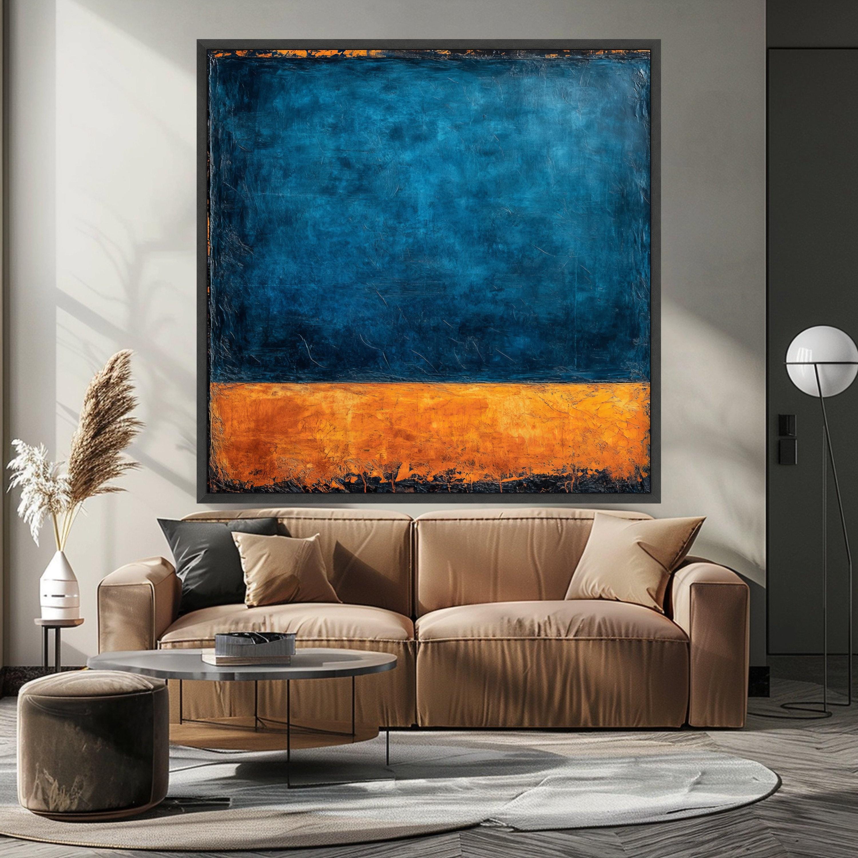 Abstract Color Block Canvas, Blue and Orange Wall Art, Modern Minimalist Canvas, Geometric Artwork, Contemporary Home Decor Ready To Hang,
