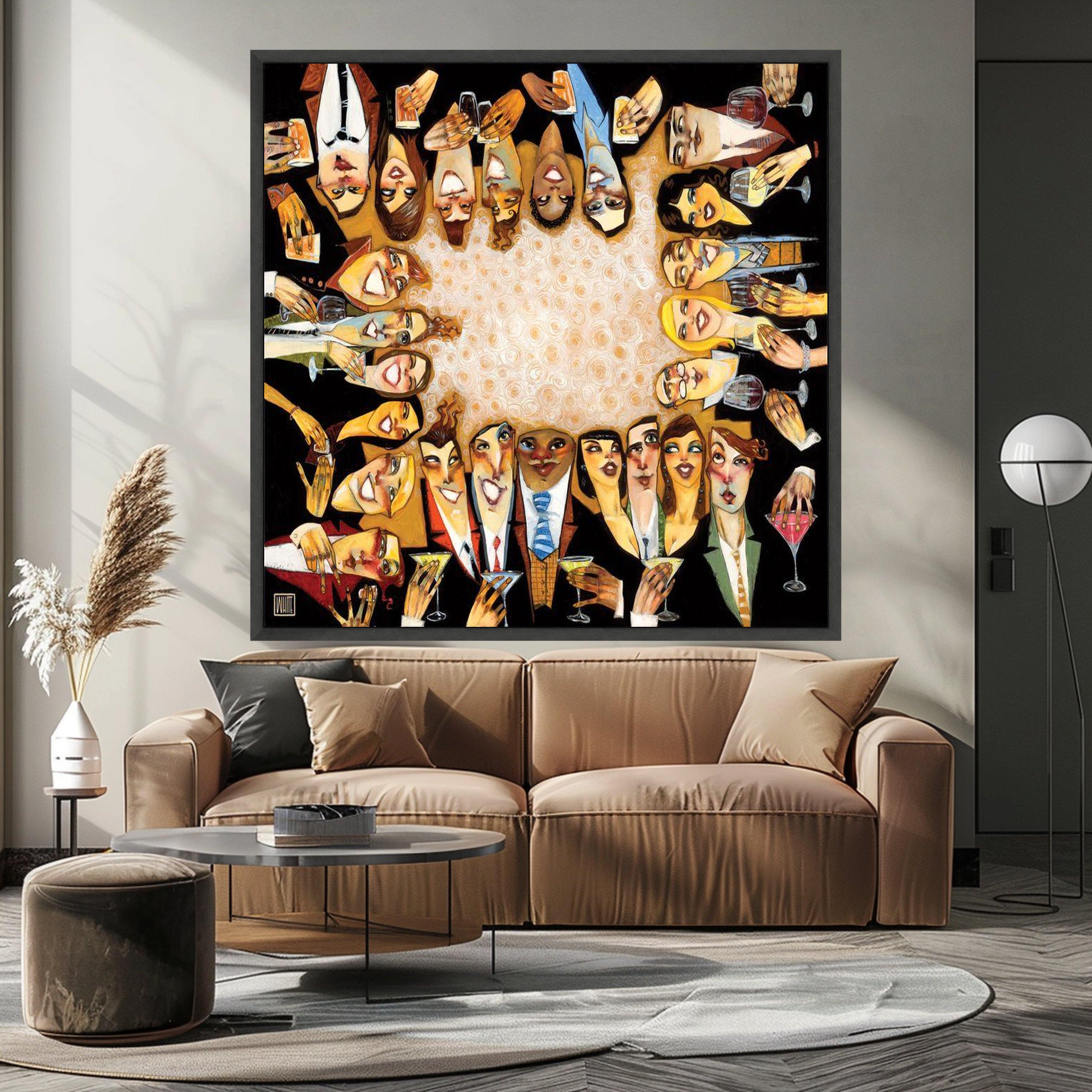Celebration Gathering Canvas, Party Drinks Wall Art, Abstract Faces Painting, Social Event Canvas Art, Modern Home Decor Ready To Hang,