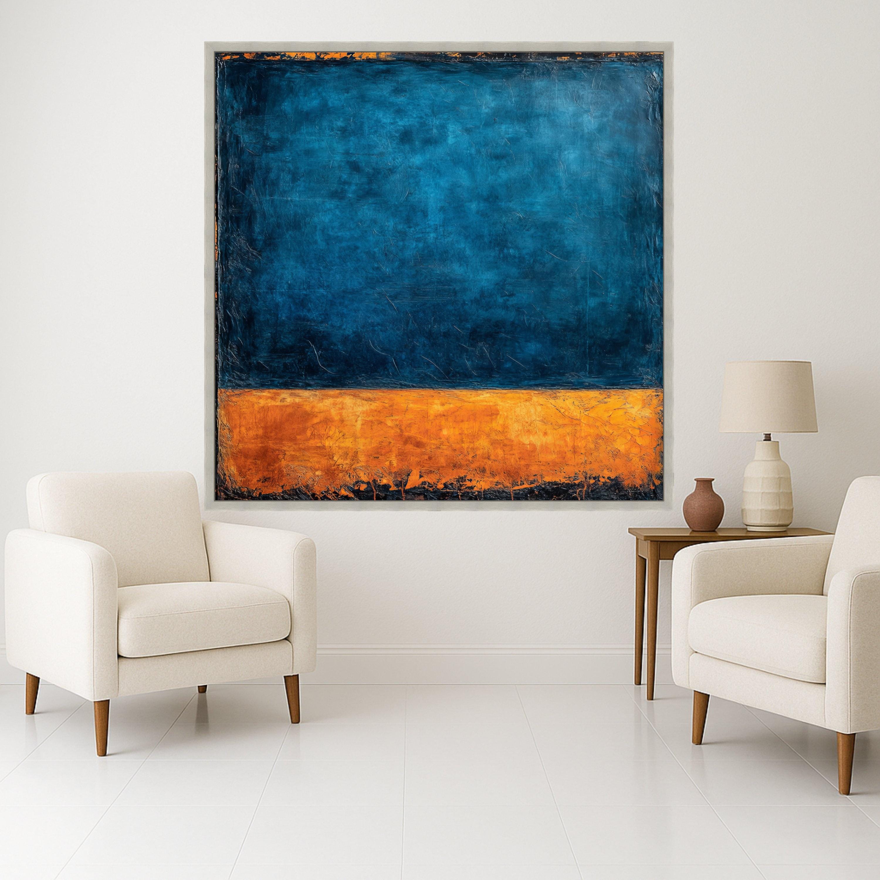 Abstract Color Block Canvas, Blue and Orange Wall Art, Modern Minimalist Canvas, Geometric Artwork, Contemporary Home Decor Ready To Hang,