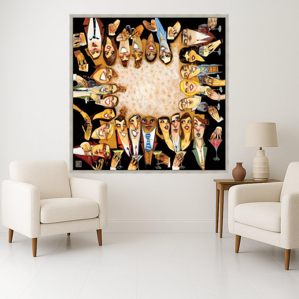 Celebration Gathering Canvas, Party Drinks Wall Art, Abstract Faces Painting, Social Event Canvas Art, Modern Home Decor Ready To Hang,