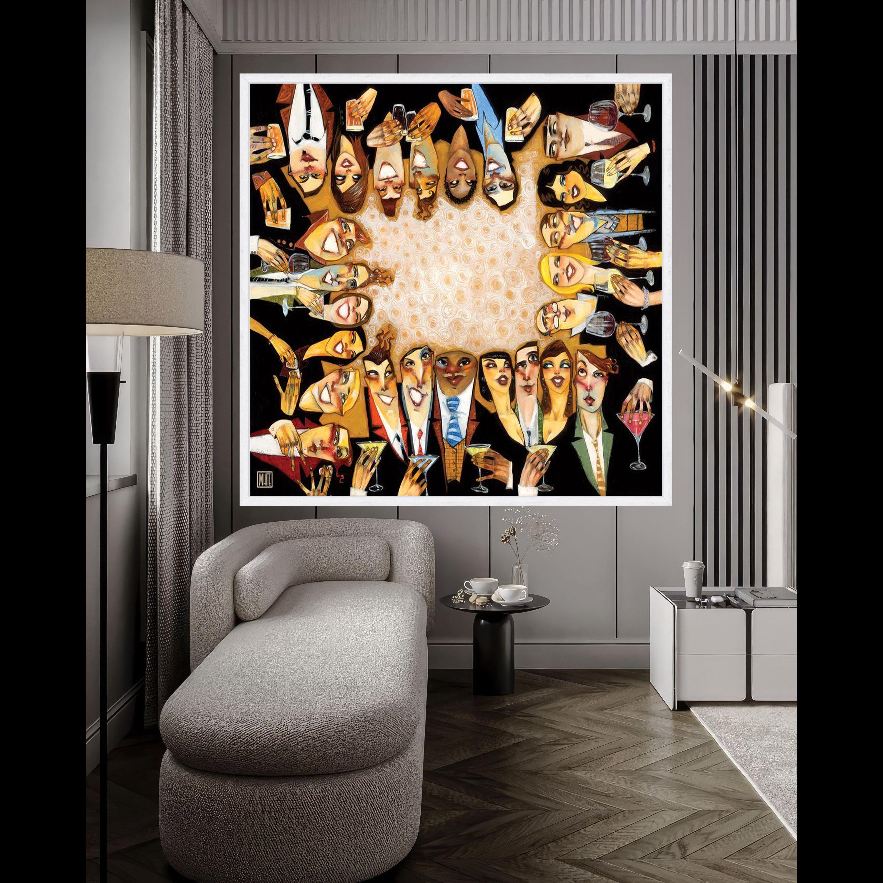 Celebration Gathering Canvas, Party Drinks Wall Art, Abstract Faces Painting, Social Event Canvas Art, Modern Home Decor Ready To Hang,