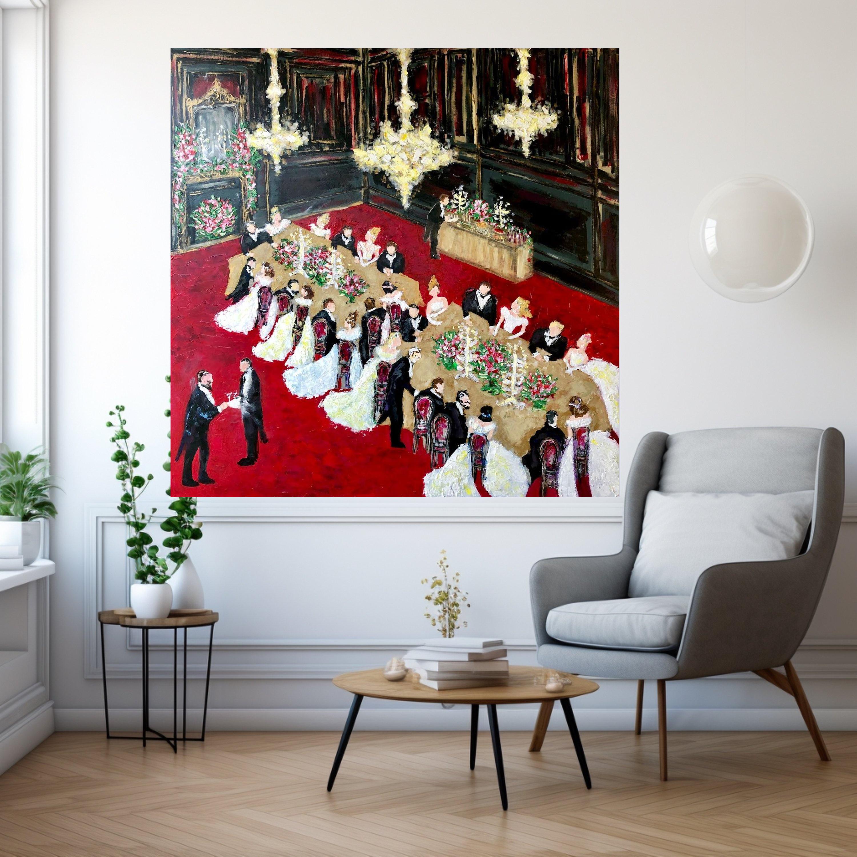 Elegant Victorian Banquet Scene Canvas, Formal Dinner Party Wall Art, Vintage Ballroom Celebration Painting, Classic Home Ready To Hang,