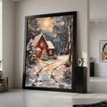 Cozy Winter Cabin Canvas, Snowy Night Landscape, Rustic Red House Wall Art, Winter Snow Scene Painting, Holiday Home Decor Ready To Hang,