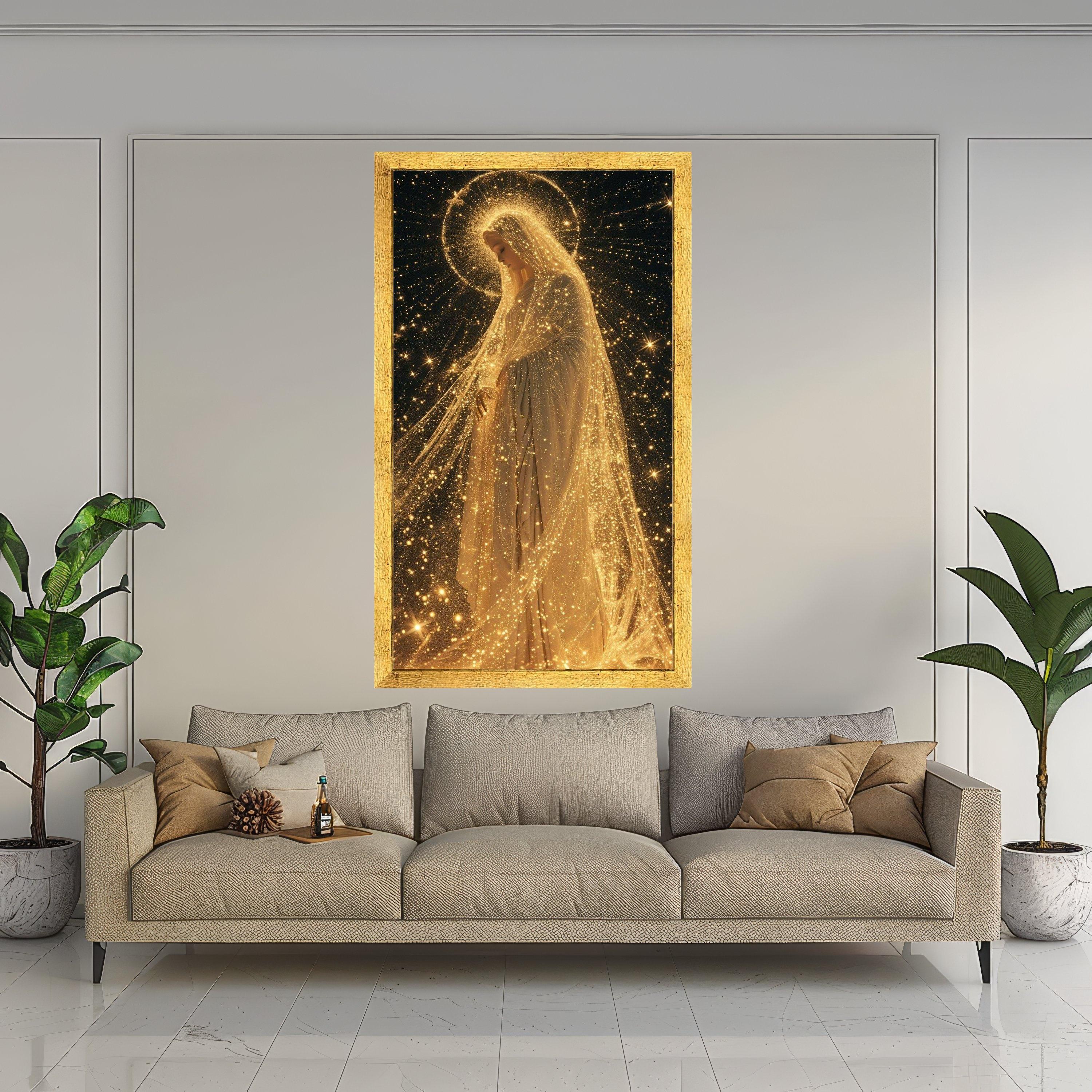 Radiant Divine Woman Canvas, Glowing Spiritual Art, Golden Light Halo, Inspirational Wall Decor, Mystical Canvas Wall Art Ready To Hang,