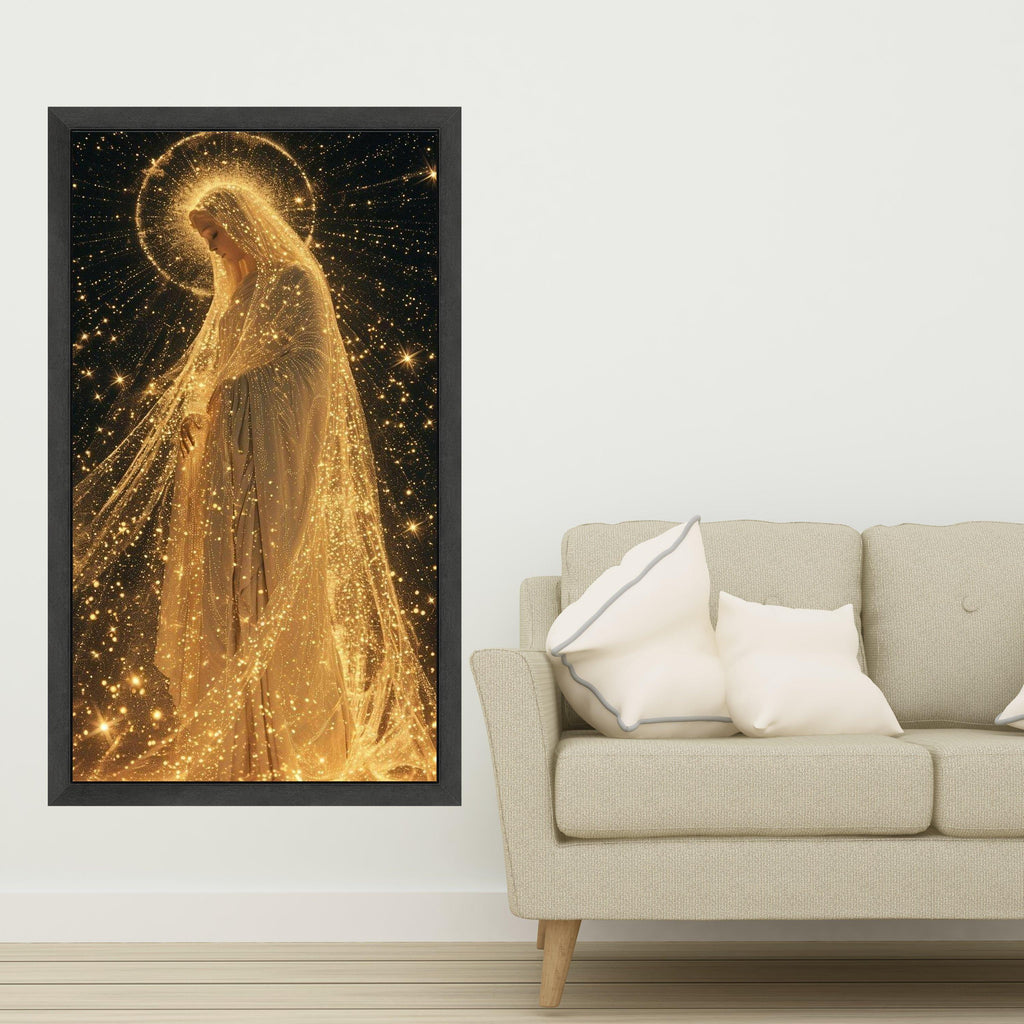 Radiant Divine Woman Canvas, Glowing Spiritual Art, Golden Light Halo, Inspirational Wall Decor, Mystical Canvas Wall Art Ready To Hang,