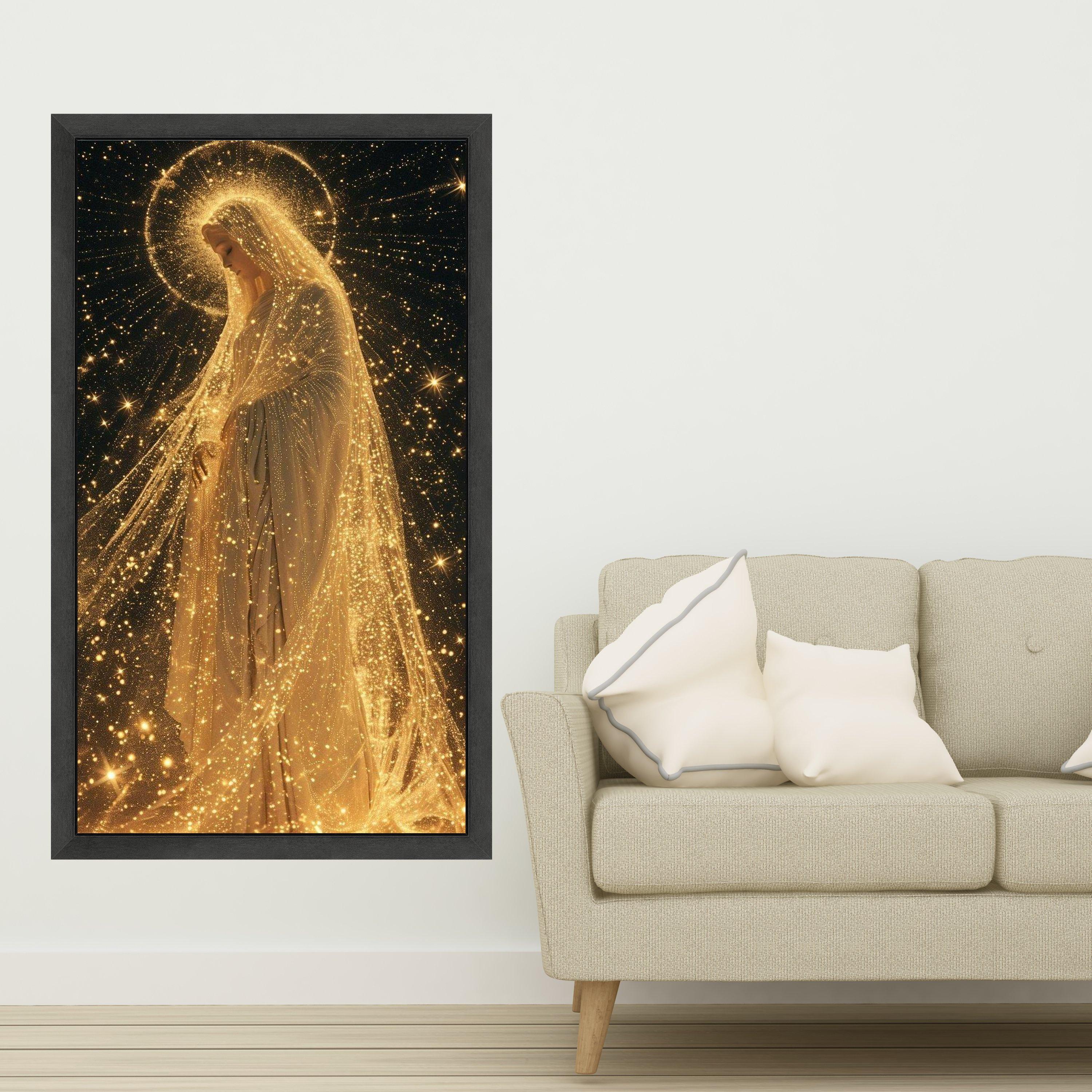 Radiant Divine Woman Canvas, Glowing Spiritual Art, Golden Light Halo, Inspirational Wall Decor, Mystical Canvas Wall Art Ready To Hang,