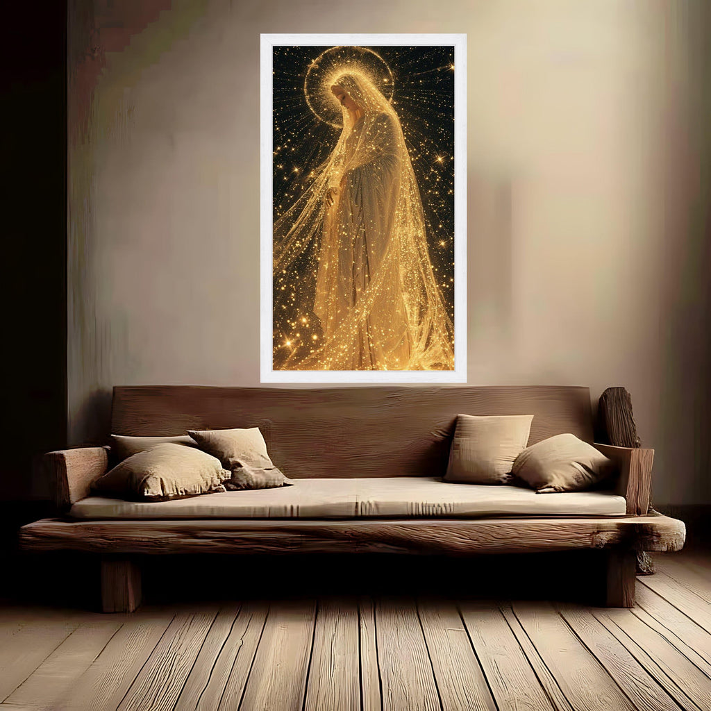 Radiant Divine Woman Canvas, Glowing Spiritual Art, Golden Light Halo, Inspirational Wall Decor, Mystical Canvas Wall Art Ready To Hang,