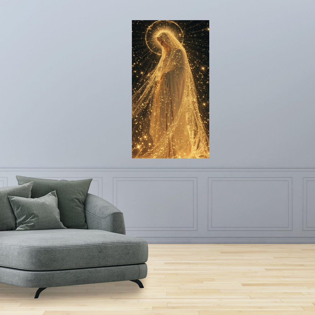 Radiant Divine Woman Canvas, Glowing Spiritual Art, Golden Light Halo, Inspirational Wall Decor, Mystical Canvas Wall Art Ready To Hang,